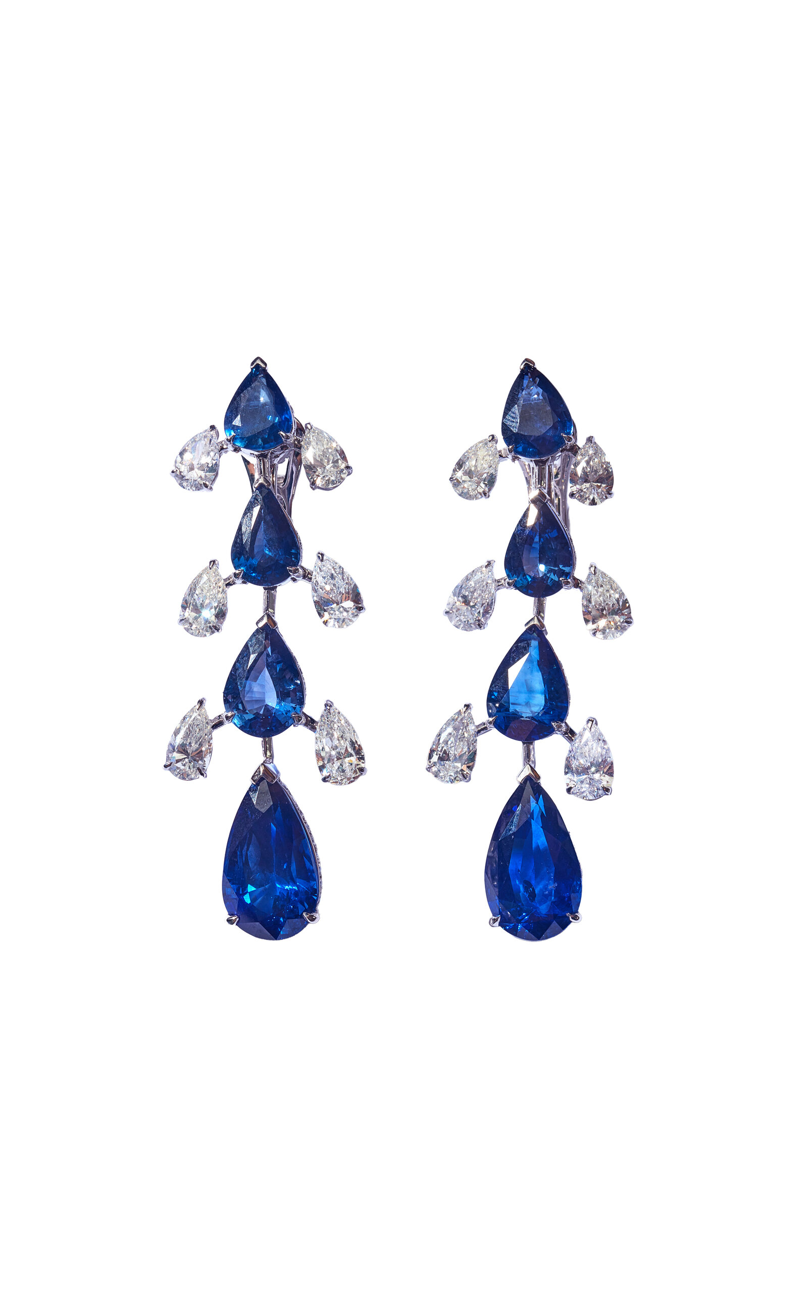 18K White Gold Sapphire and Diamond Drop Earrings