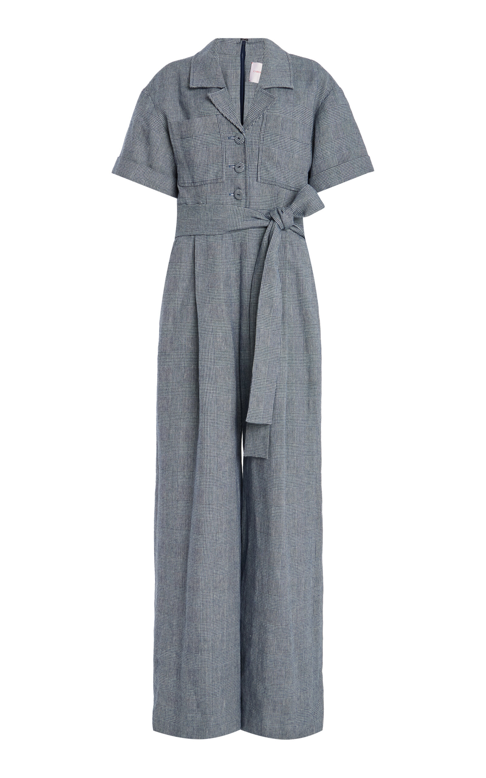 Checked Linen-Wool Jumpsuit