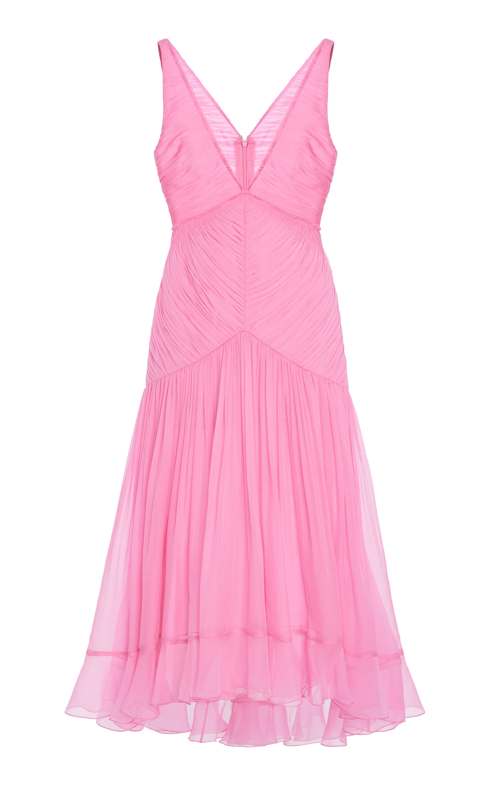 Pleated Silk Chiffon Midi Dress