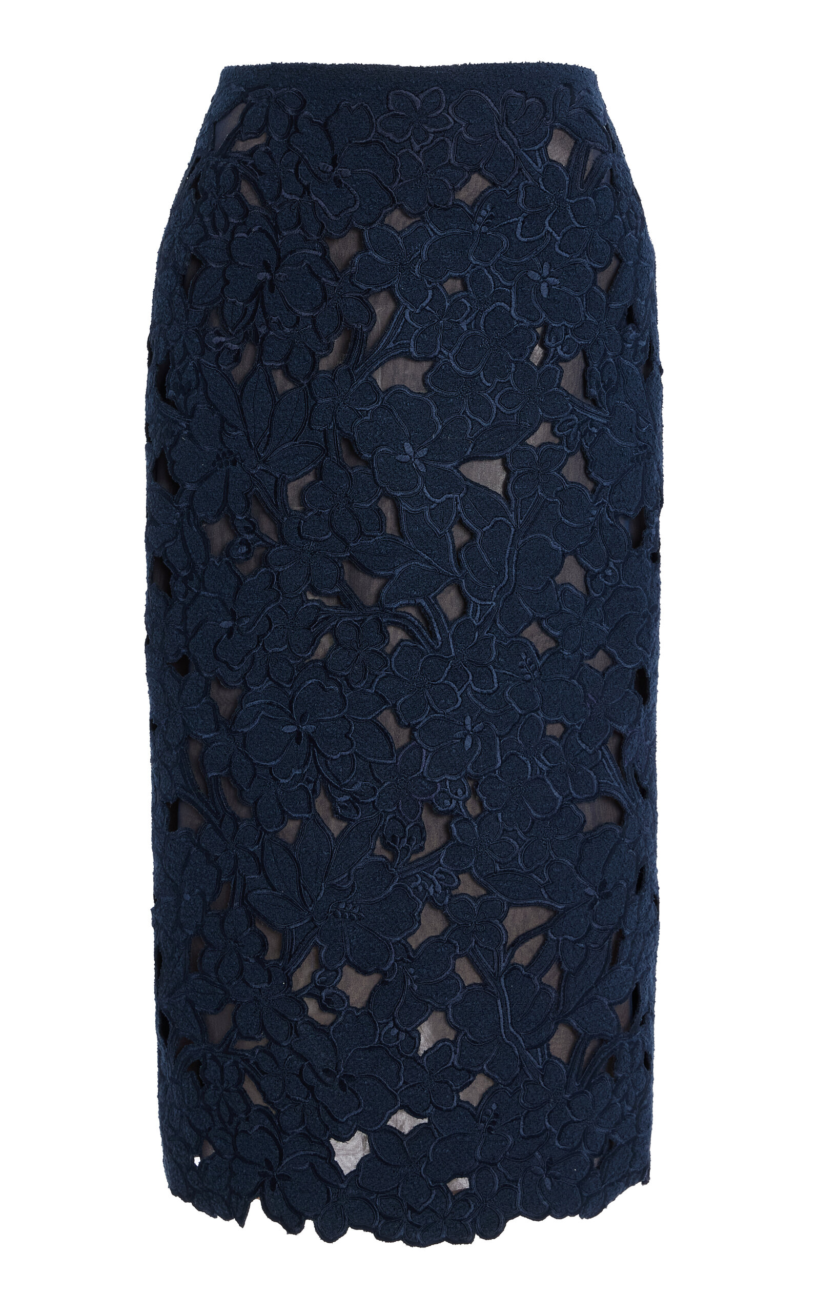 Embroidered Cutout Tweed Midi Skirt