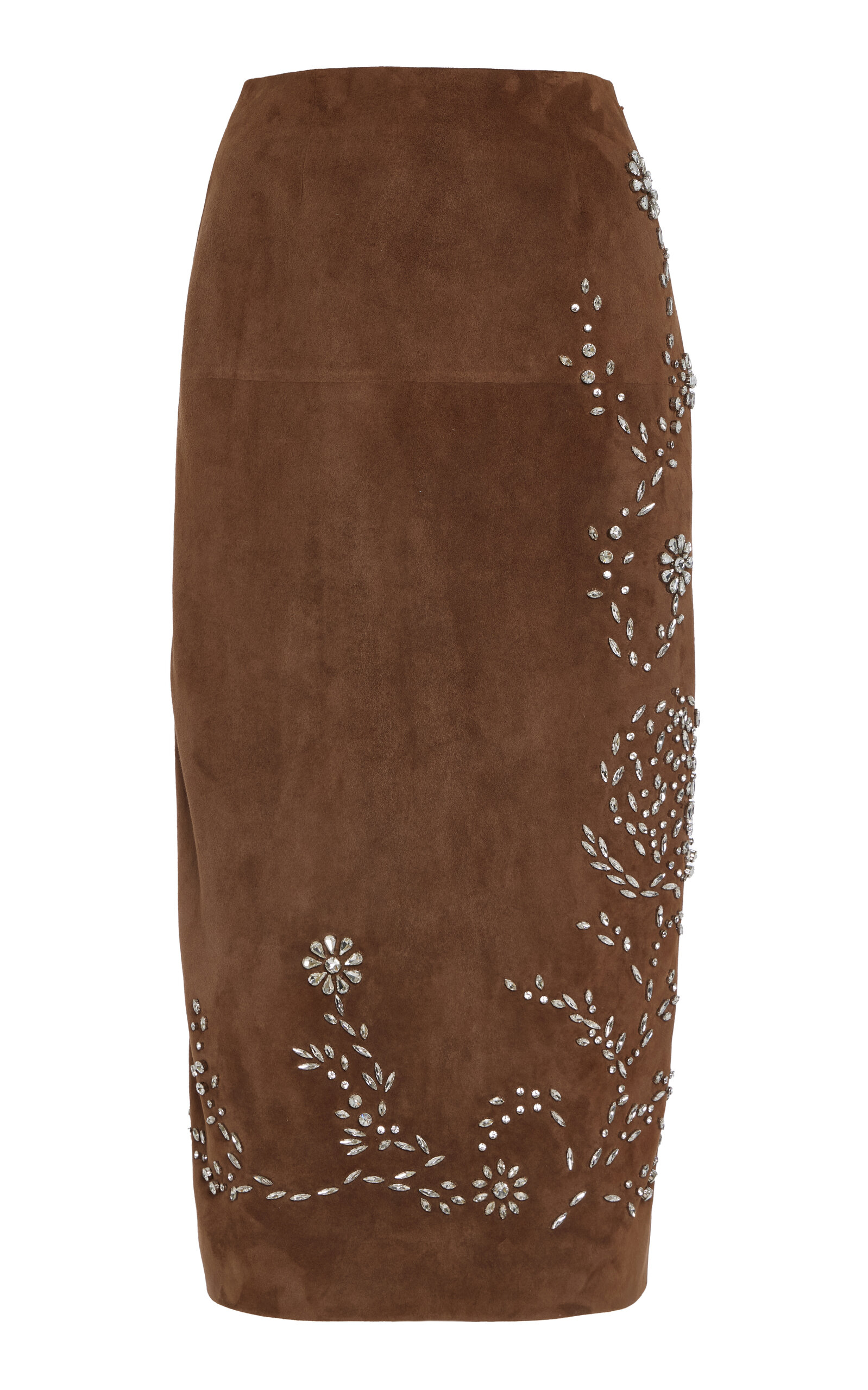 Crystal-Embellished Suede Midi Skirt