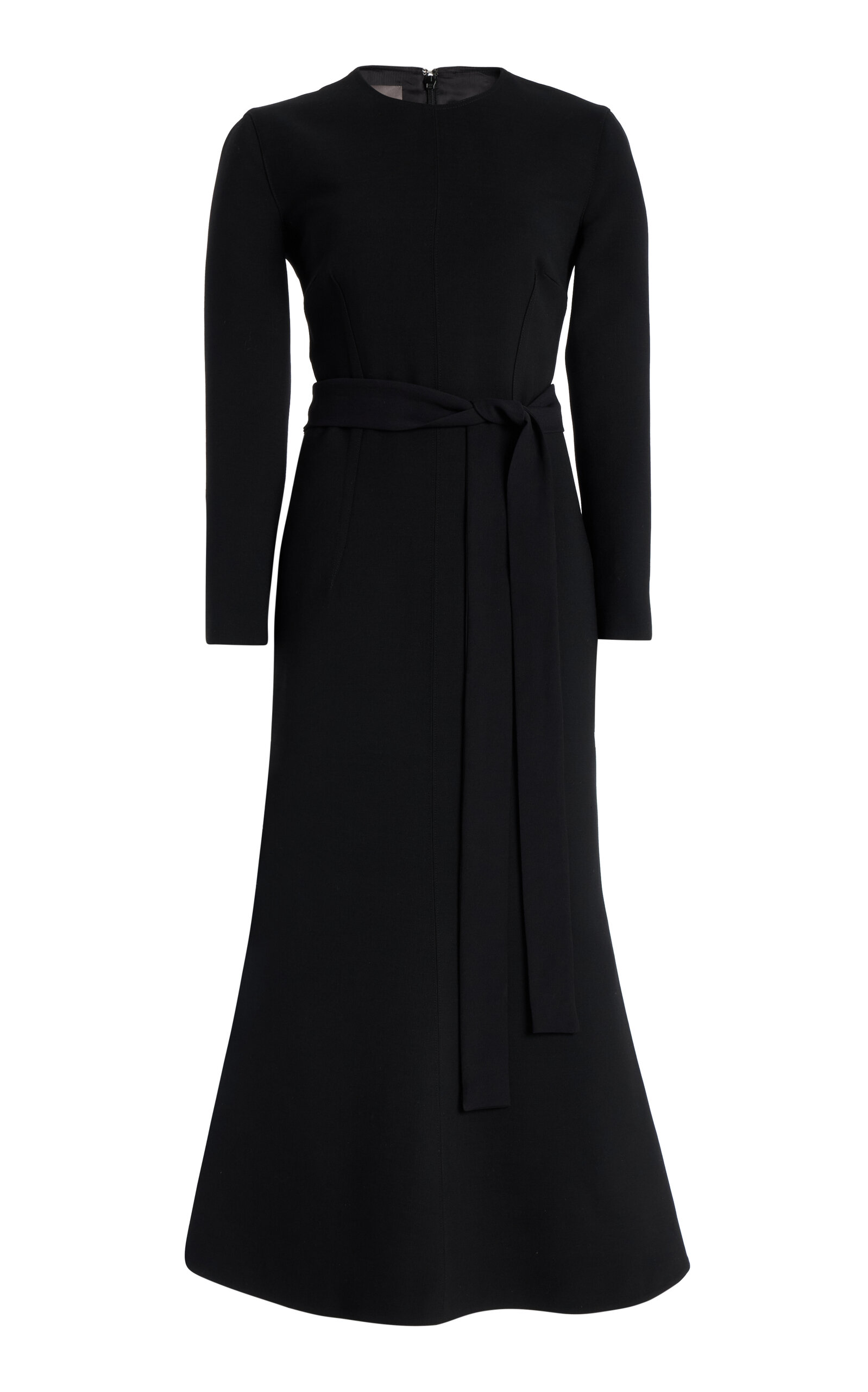 Belted Wool-Silk Midi Dress