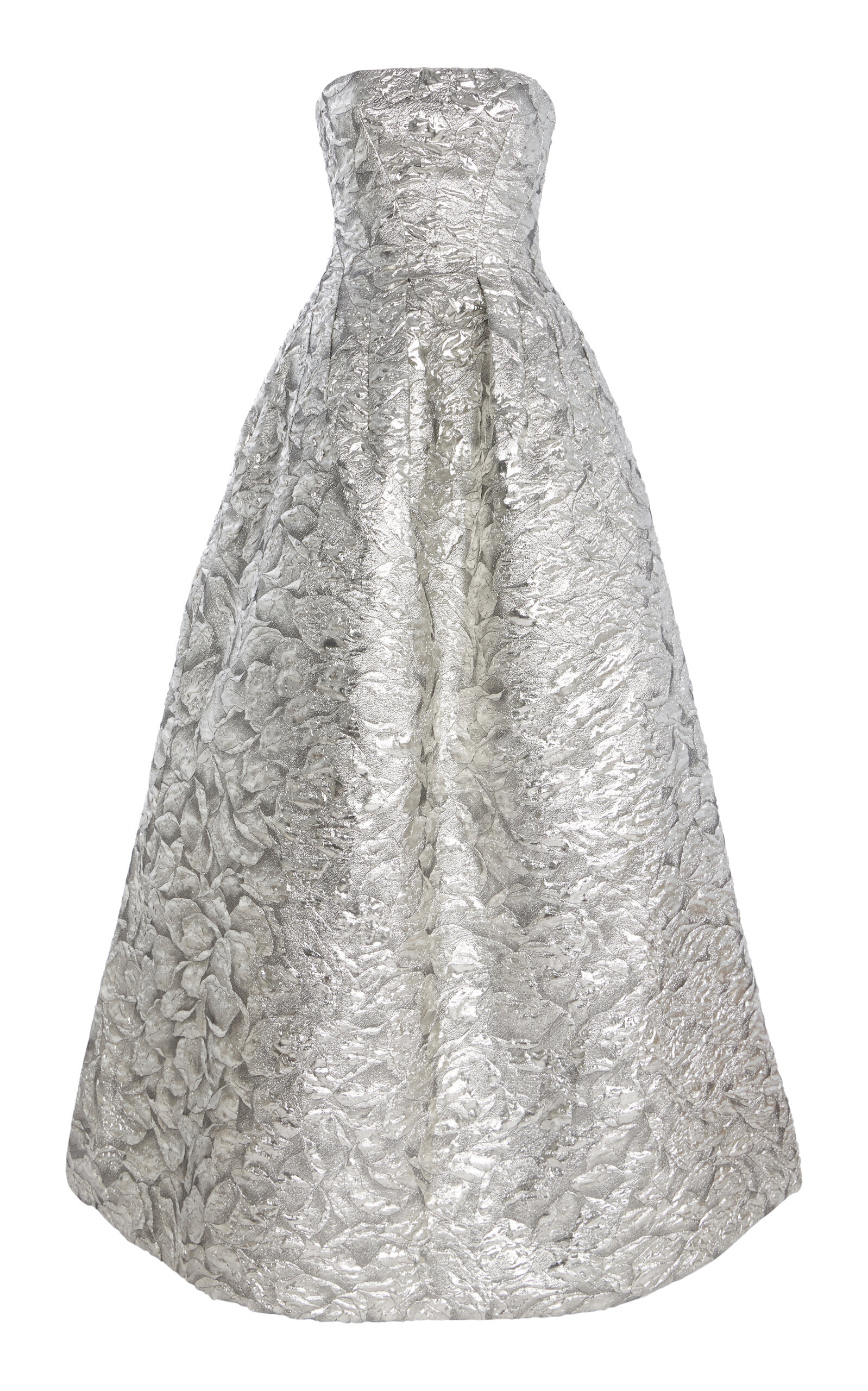 Strapless Metallic Jacquard Gown