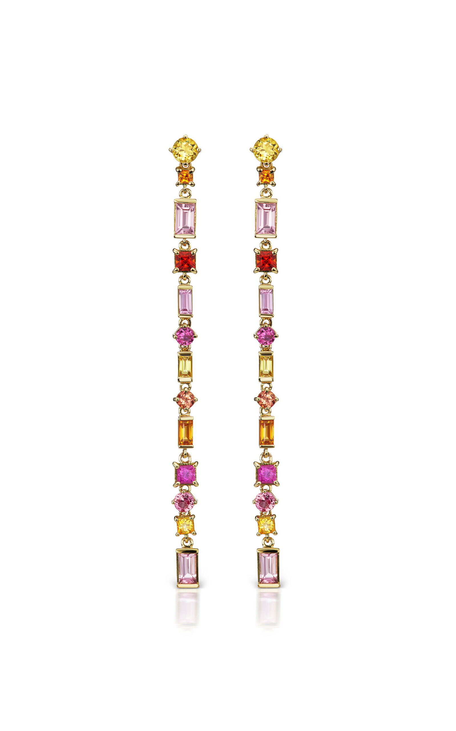 One of a Kind 18K Yellow Gold Aerial Silk Earrings with beryl; tourmaline; garnet; and sapphire