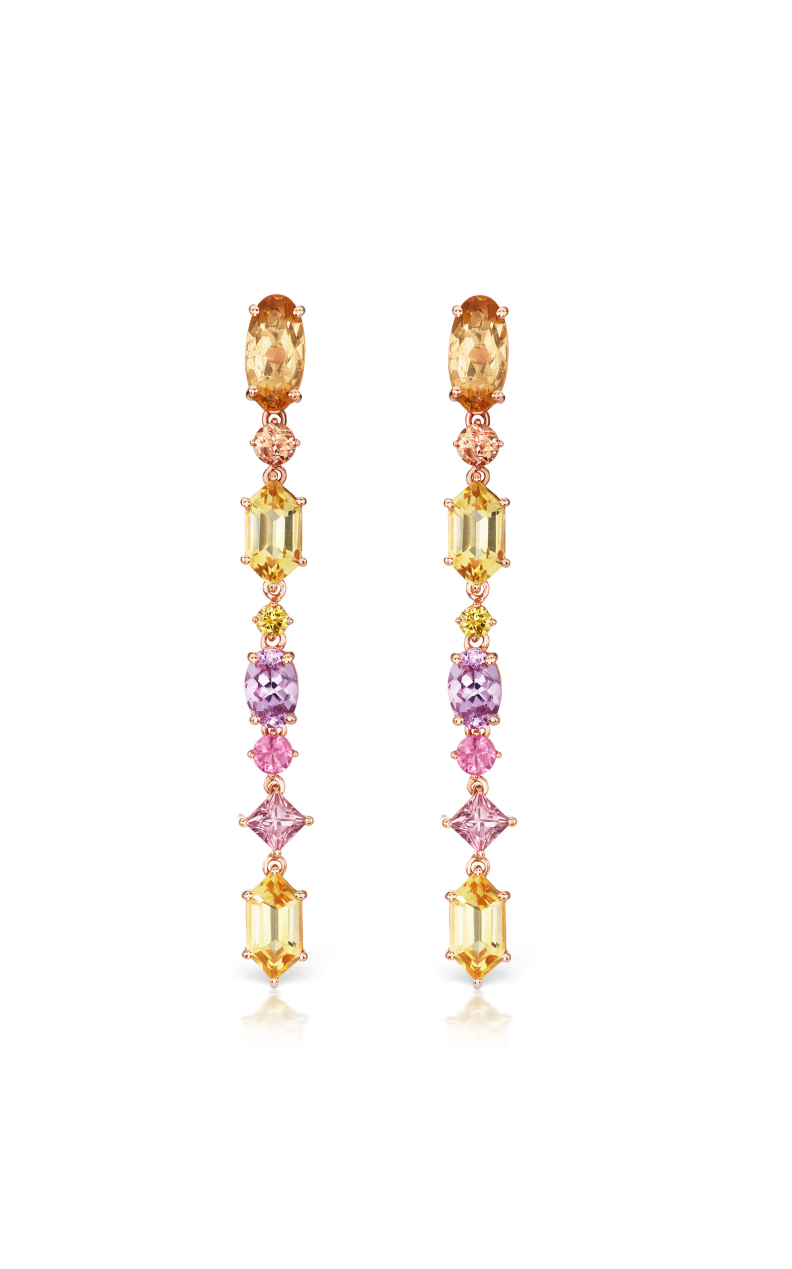 One of a Kind 18K Rose Gold Aerial Silk Earrings with topaz; sapphire; diamonds and beryl