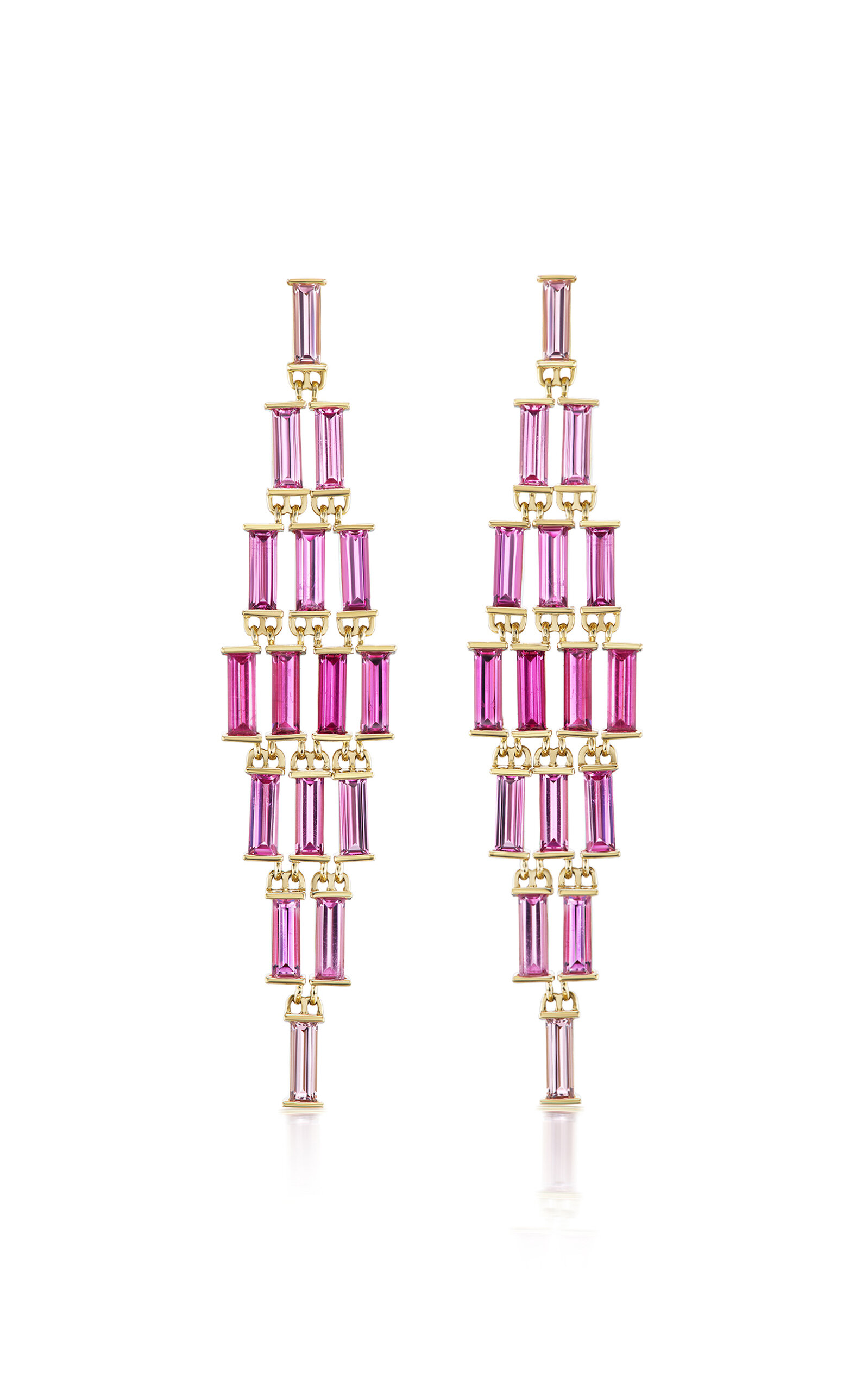 One of a Kind 14K Yellow Gold Baguette Cascade Earrings with Pink Tourmaline Ombré