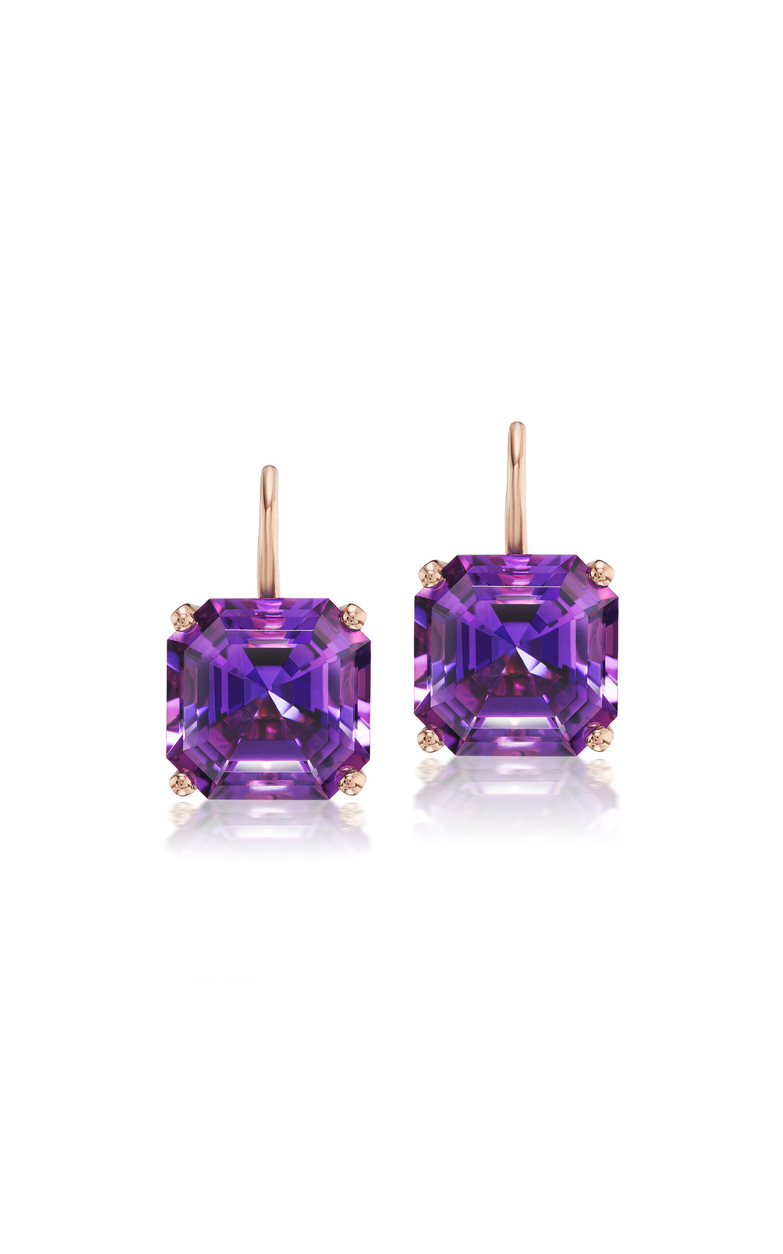 14K Rose Gold Extra Large Ascher Cut Drop Earrings with Amethyst