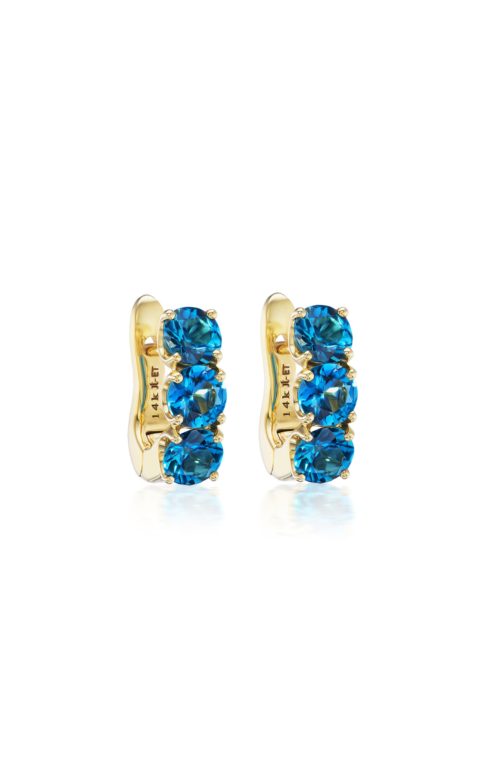 14K Yellow Gold 4mm Super Hugs with London Blue Topaz