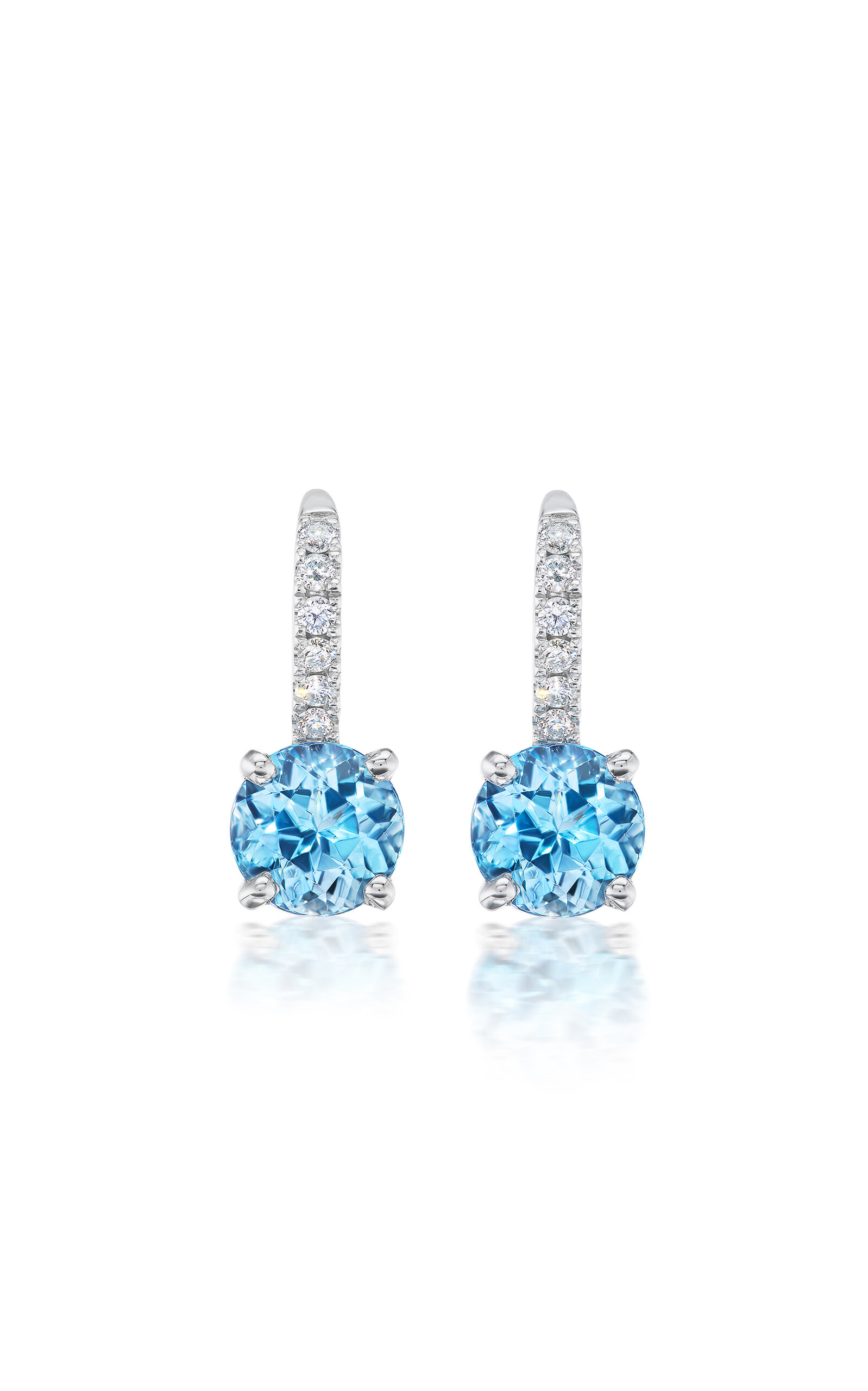 One of a Kind 14K White Gold Mini Pavé Ear Wire Drop Earrings with Aquamarine and Diamonds