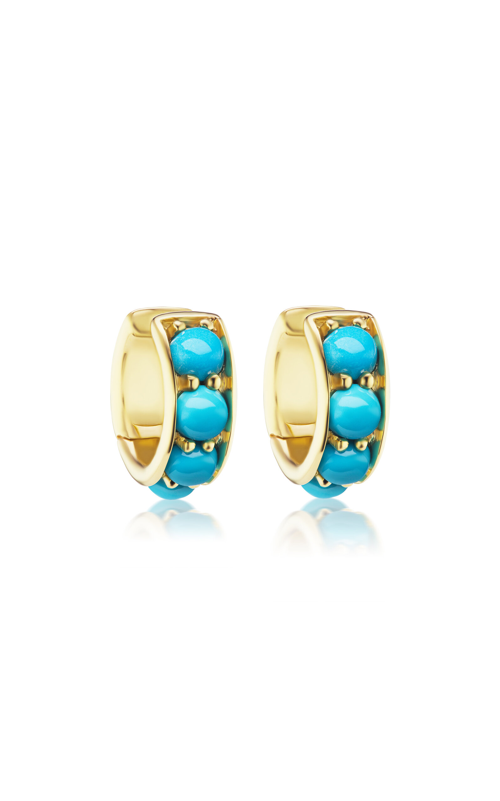 14K Yellow Gold Extra Chubby Huggies with Sleeping Beauty Turquoise