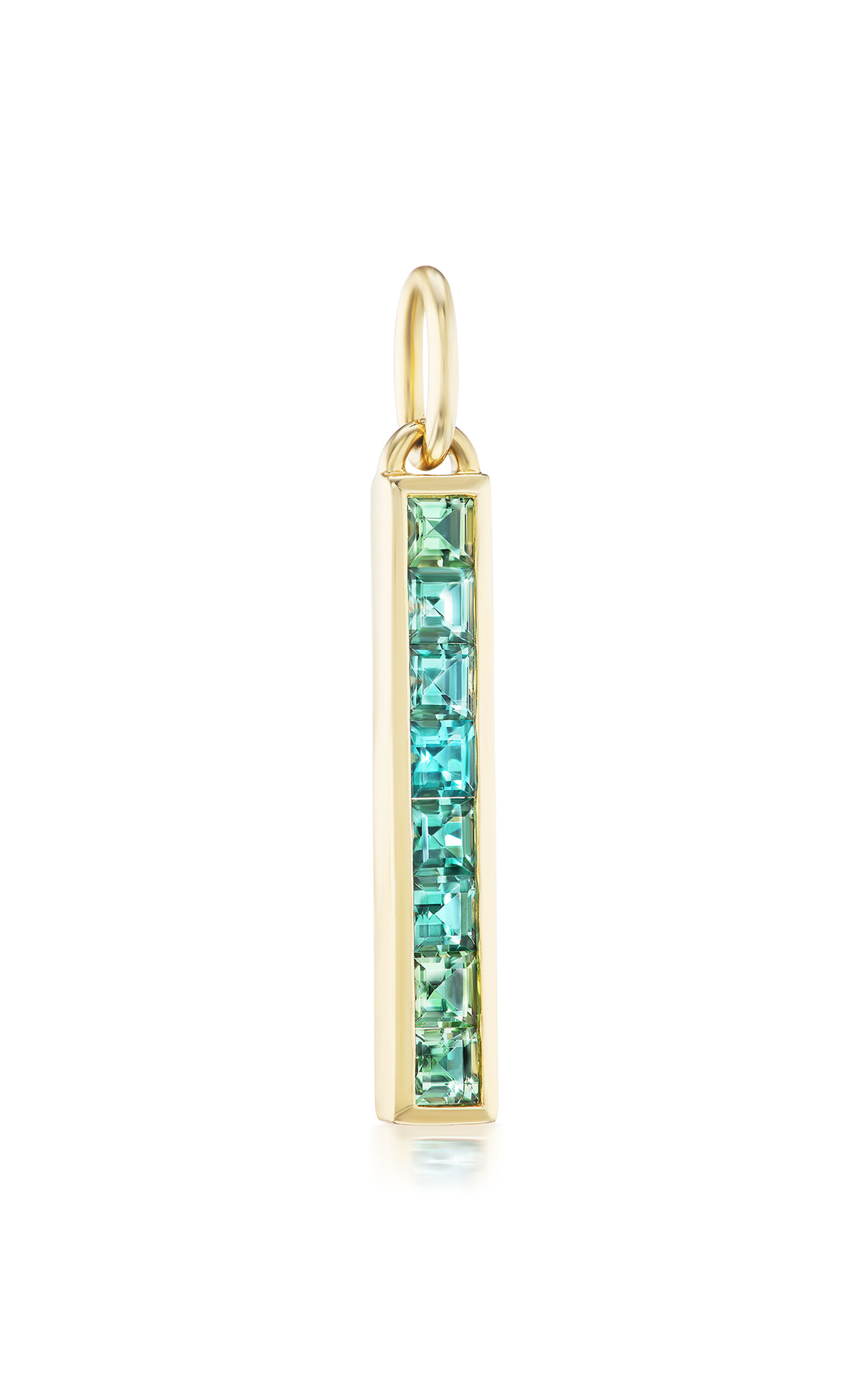 One of a Kind 14K Yellow Gold Mini Matchstick Charm with Ombré Blue Green Tourmaline