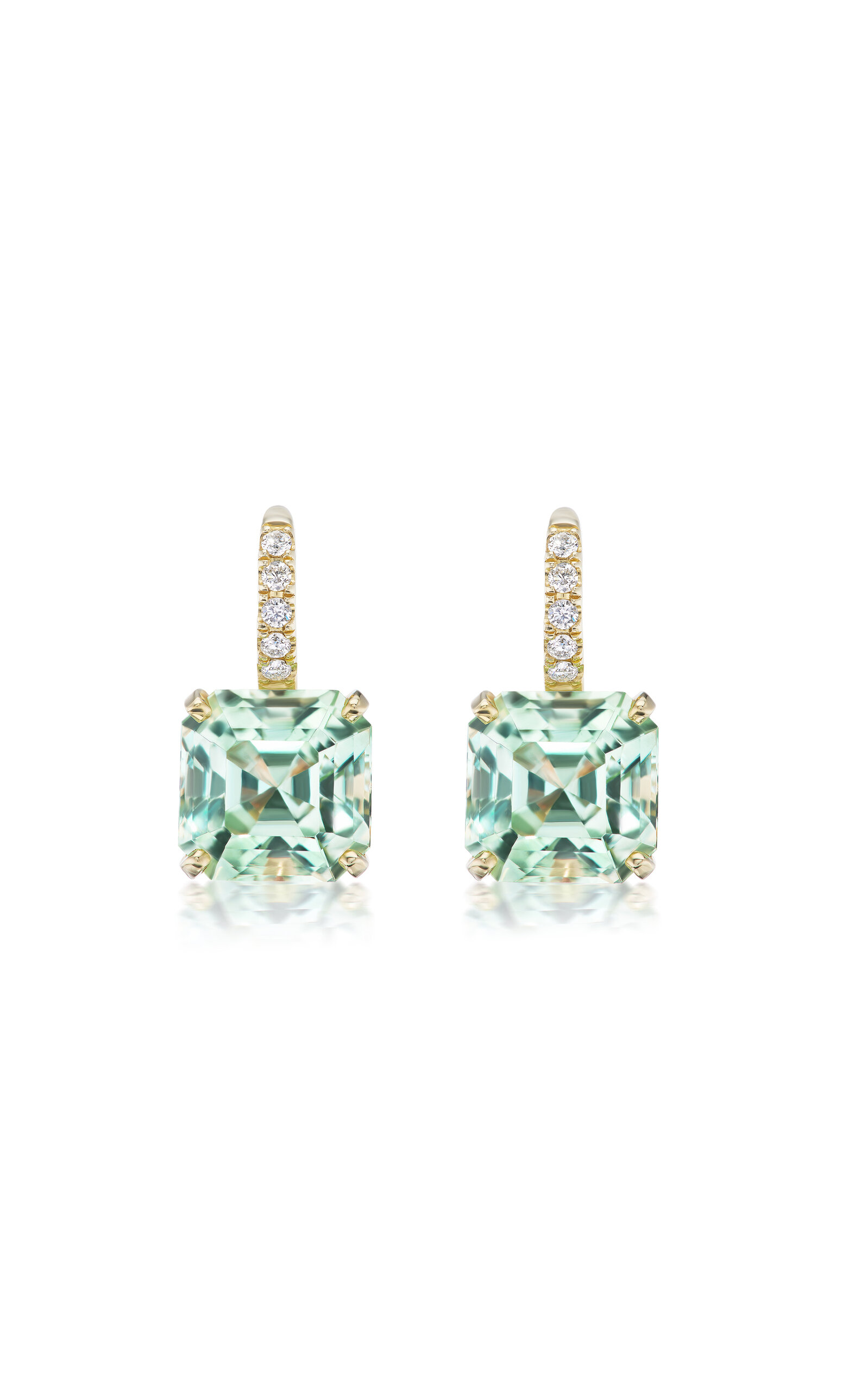 One of a Kind 14K Yellow Gold Twinkle Twinkle Pavé Ear Wire Drops Earrings with Light Green Tourmaline and Diamonds