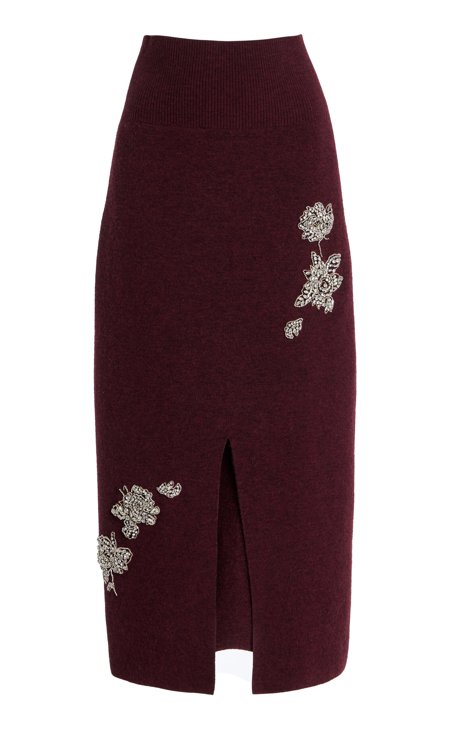 Embroidered Knit Midi Skirt