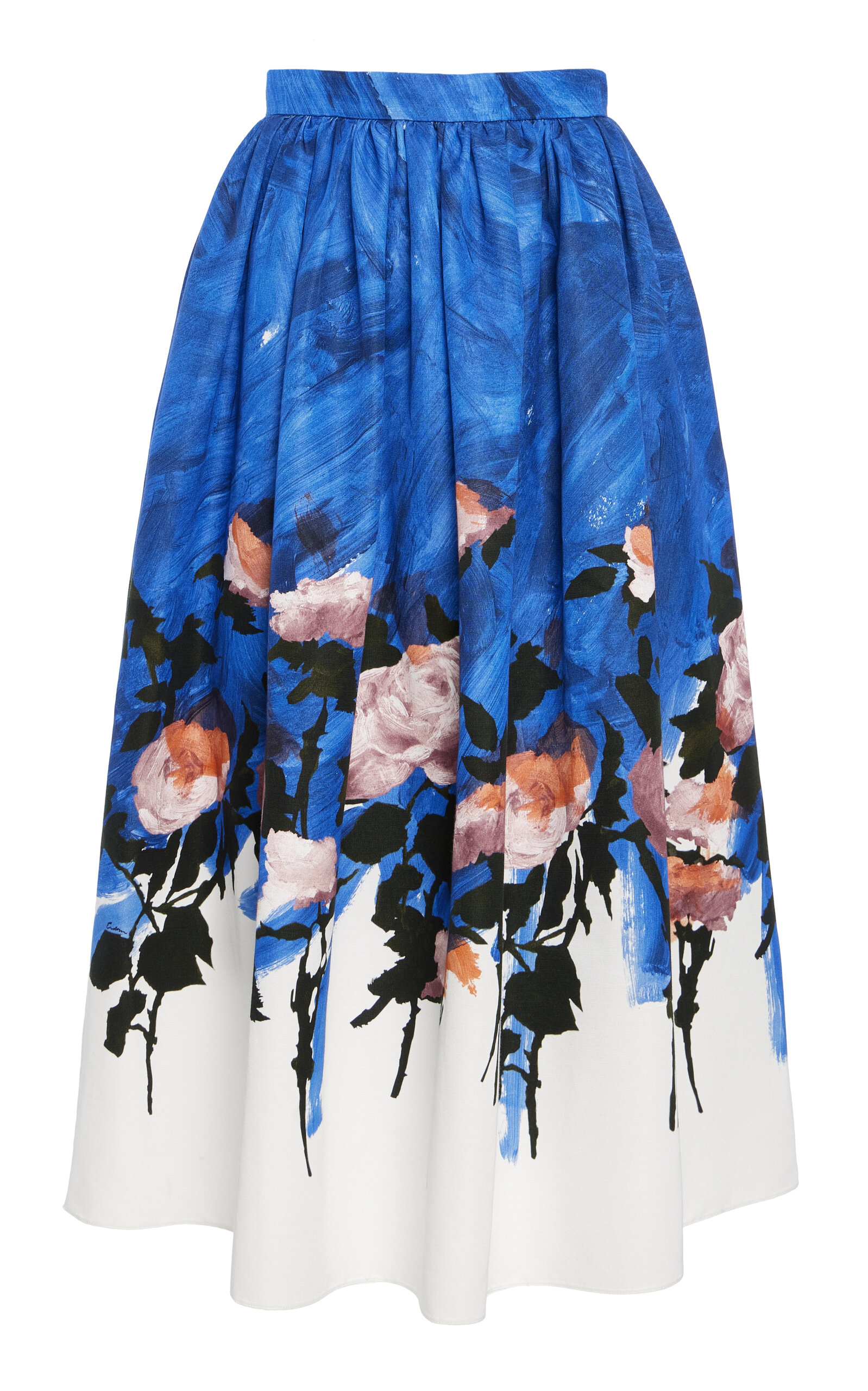 Gathered Cotton-Blend Midi Skirt