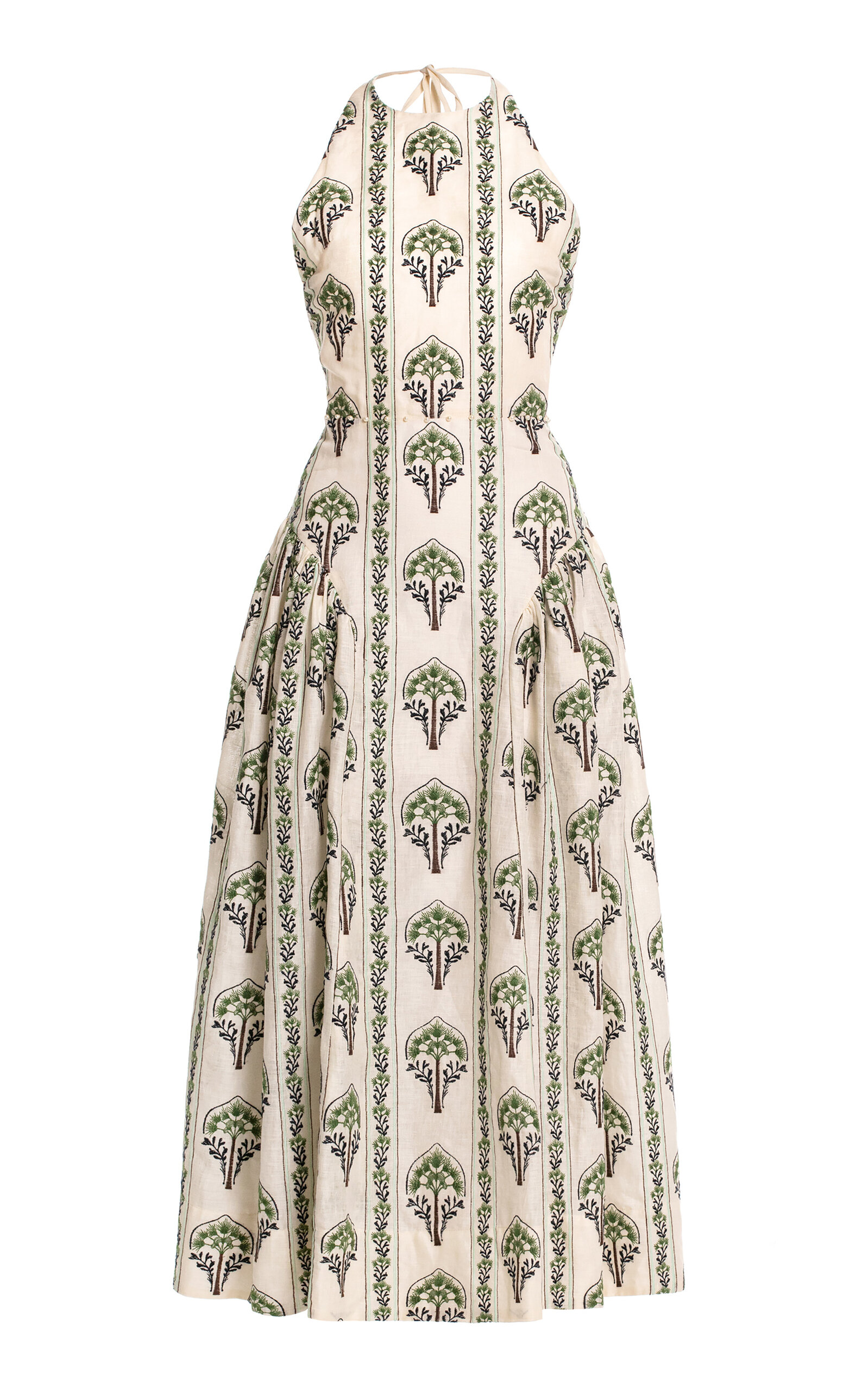 Balsa Embroidered Linen Midi Dress