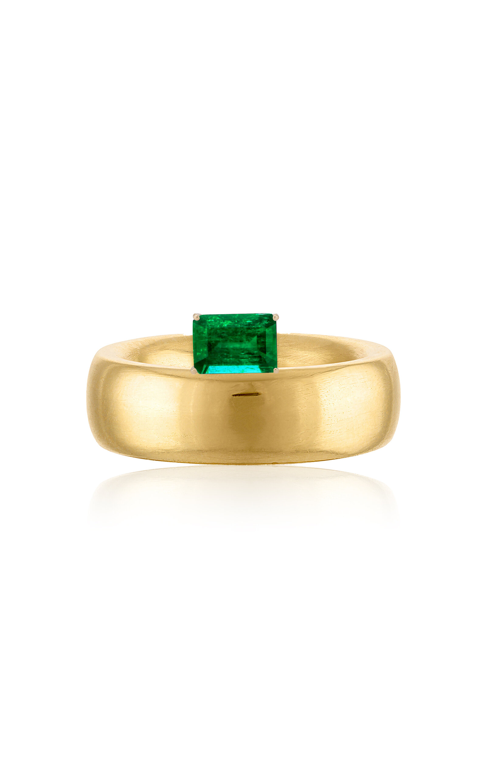 Solid 18k Gold Ring with Emerald Cut Dark Green Quartz