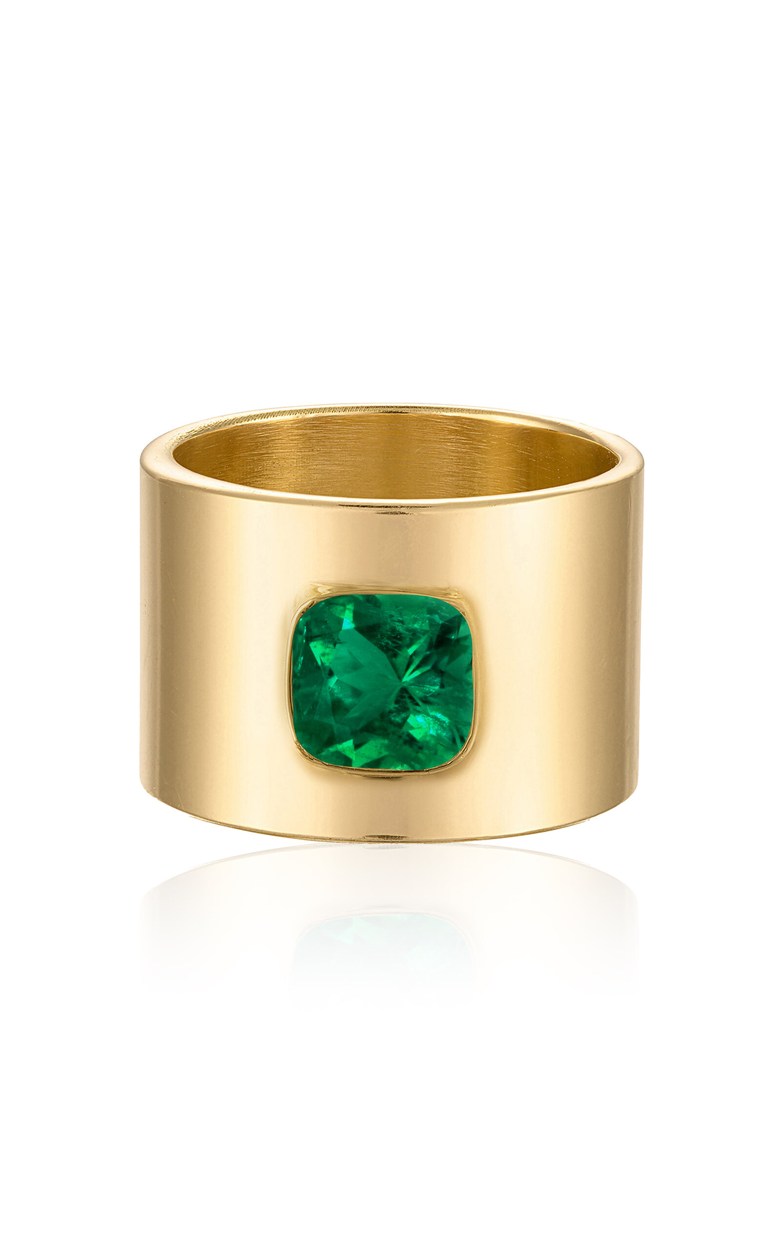 Solid 18k Gold Ring with Cushion Cut Emerald