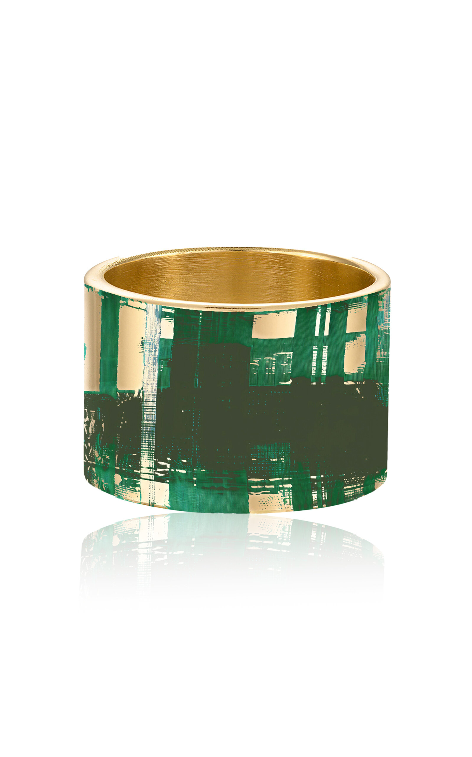 Solid 18k Gold Ring with Green Enamel