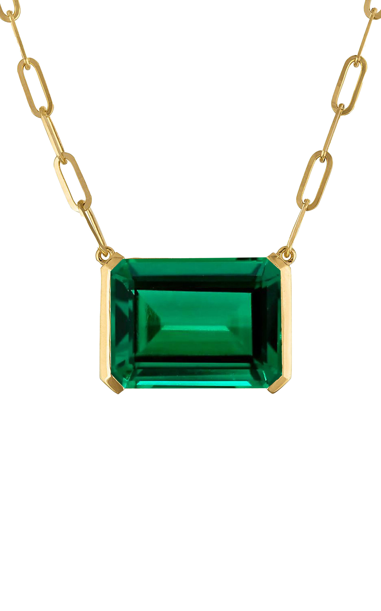 18k Gold Chain with Emerald Cut Dark Green Quartz