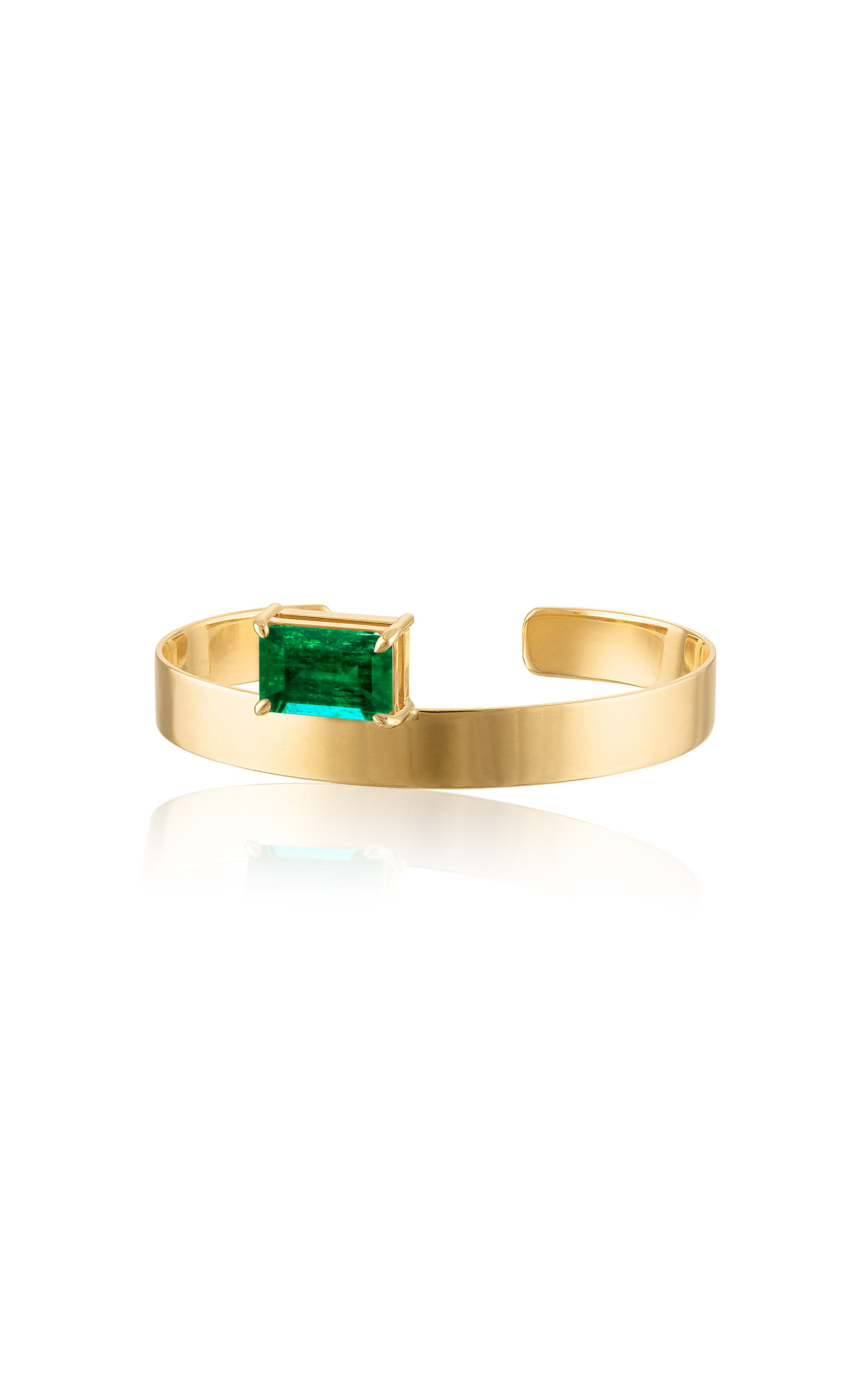 18k Solid Gold Cuff 8mm with Emerald Cut Dark Green Quartz