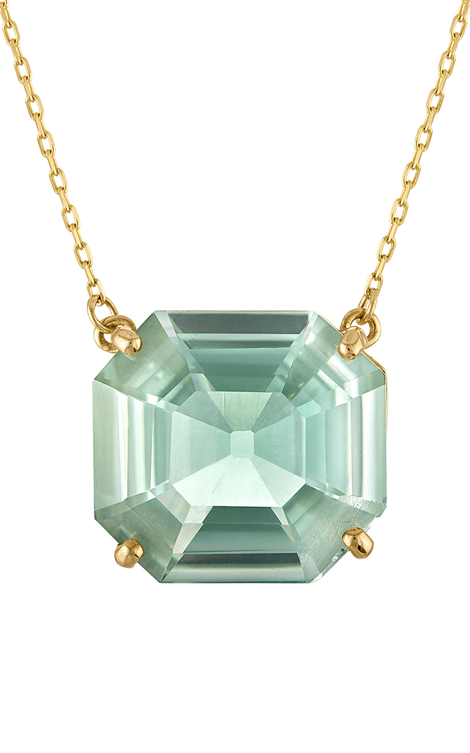 18k Gold Chain with Asscher Cut Green Amethyst