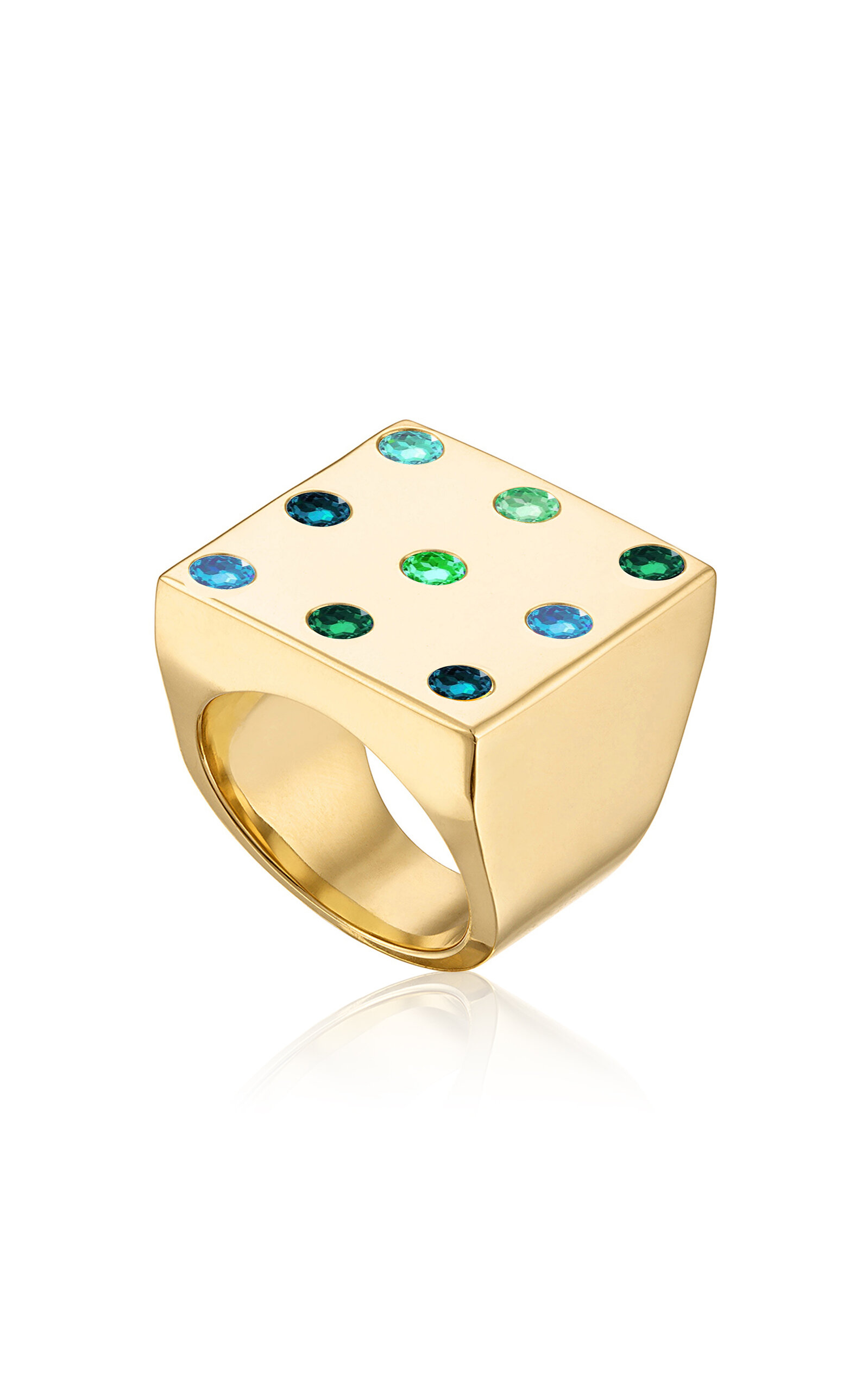 Solid 18k Gold Square Ring with Mixed Gems