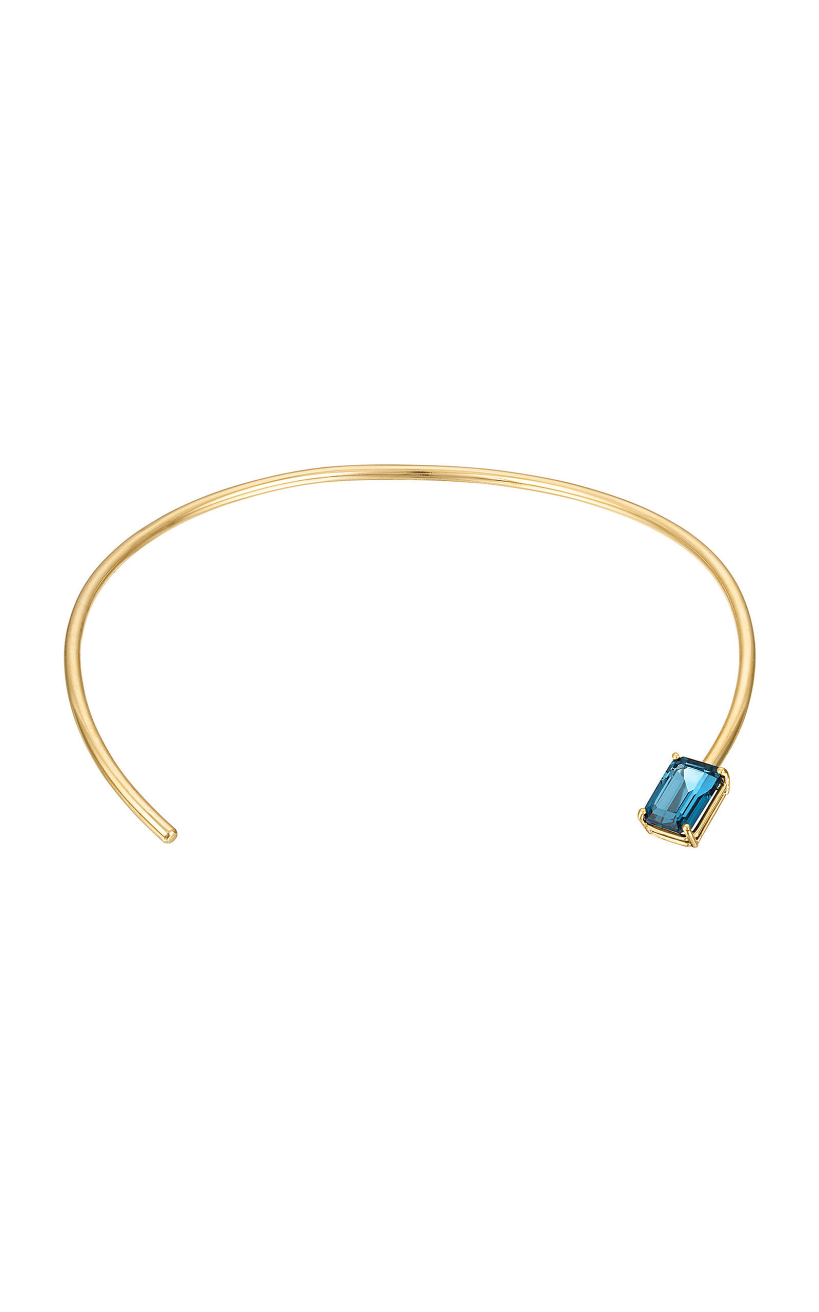 18k Gold Wire Choker with Emerald Cut London Blue Topaz