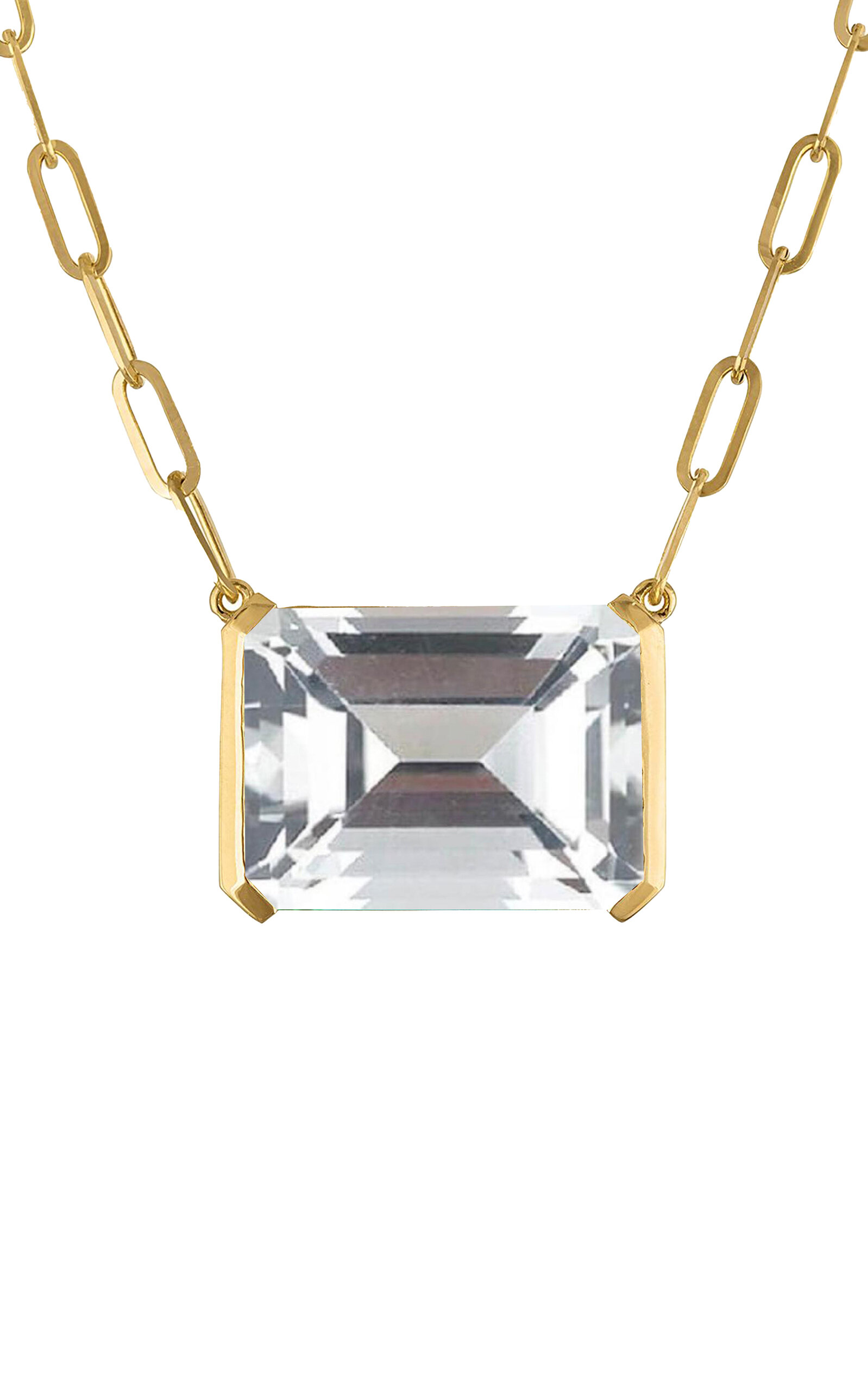 18k Gold Chain with Emerald Cut Clear Quartz