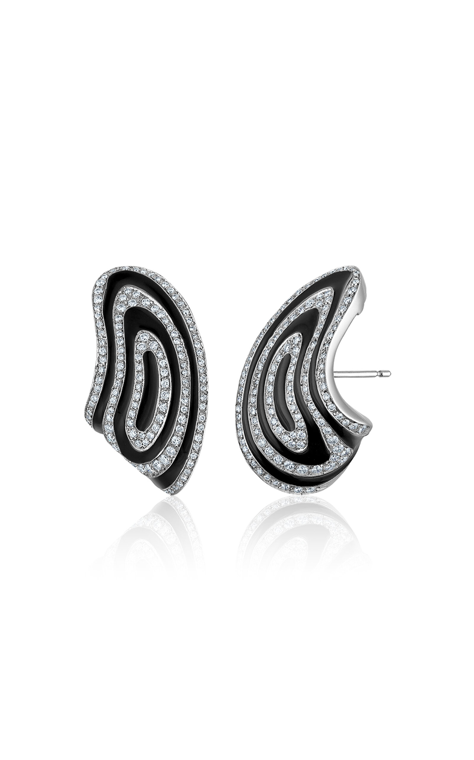 18k White Gold Enamel 
Paved Diamond Earrings