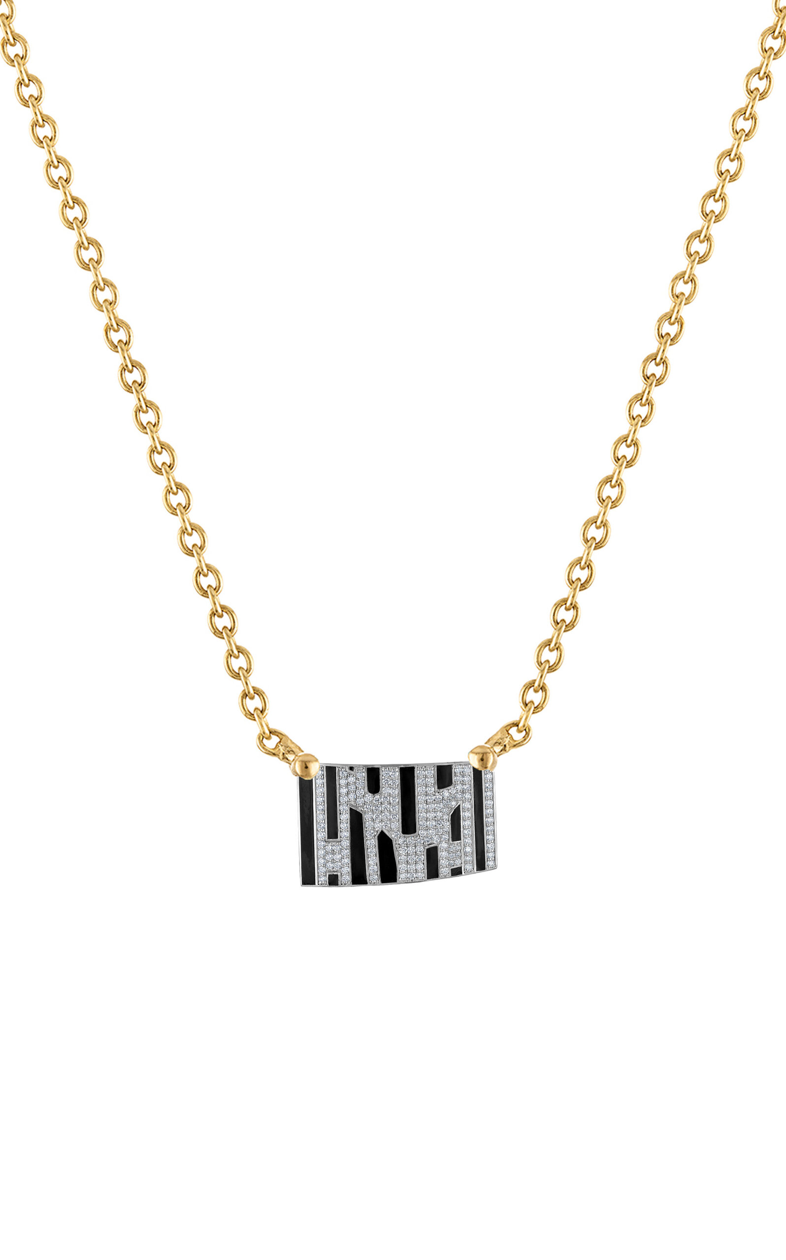 18k Gold Chain with Black Enamel 
Paved Diamond Pendant