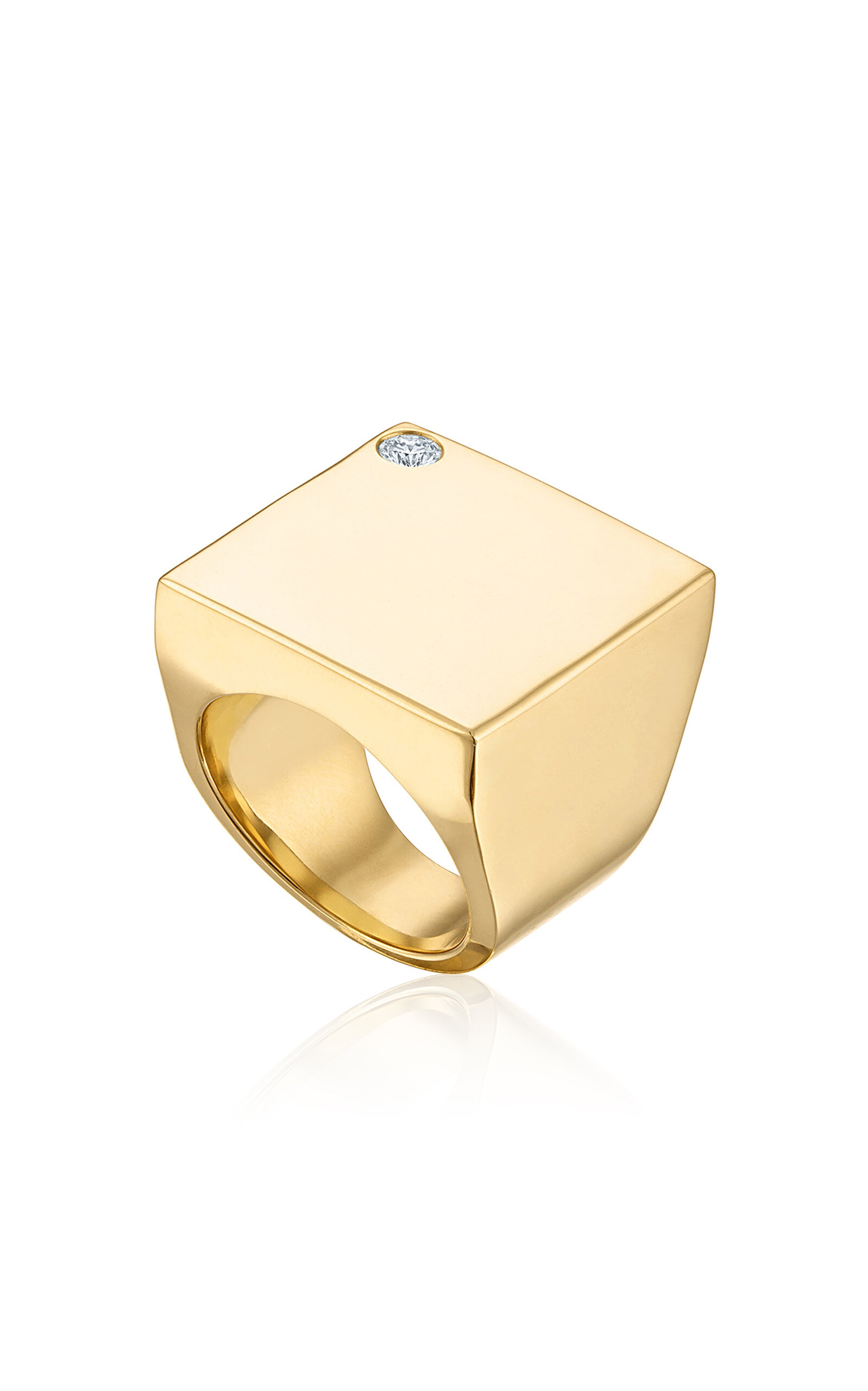 Solid 18k Gold Square Ring with Diamond