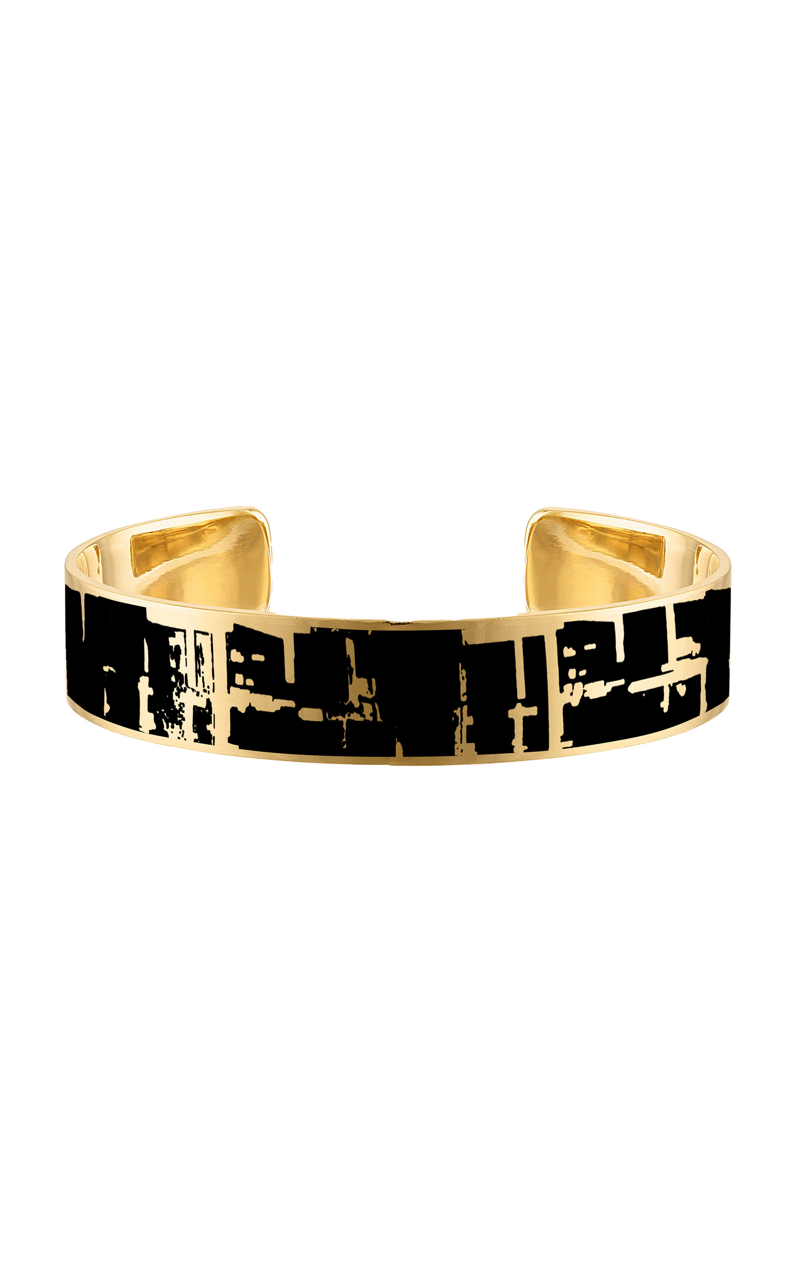 18k Gold 10mm Cuff Bracelets withBlack Enamel