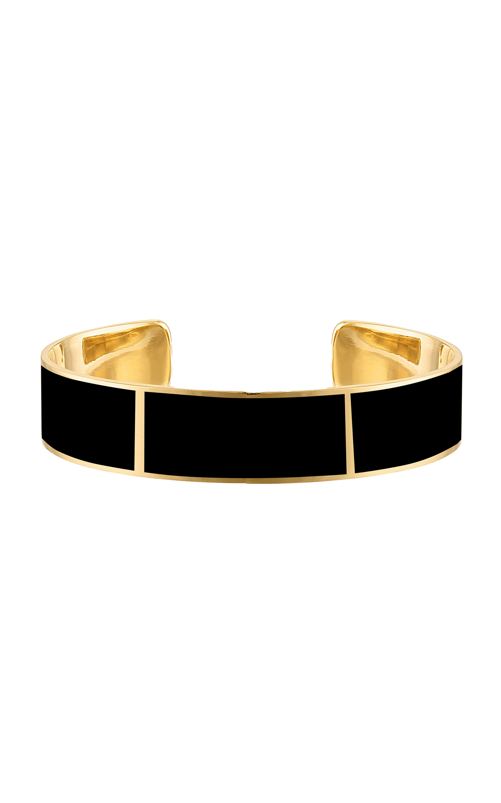 18k Gold 8mm Cuff Bracelet with Black Enamel