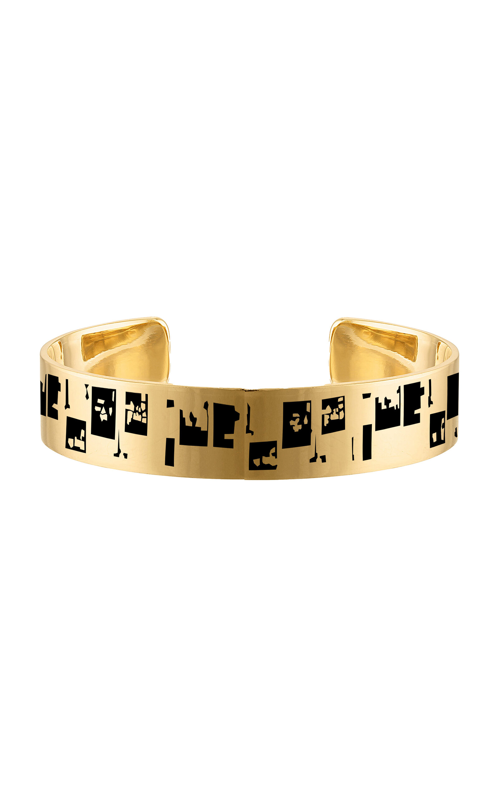 18k Gold 8mm Cuff Bracelets with Black Enamel