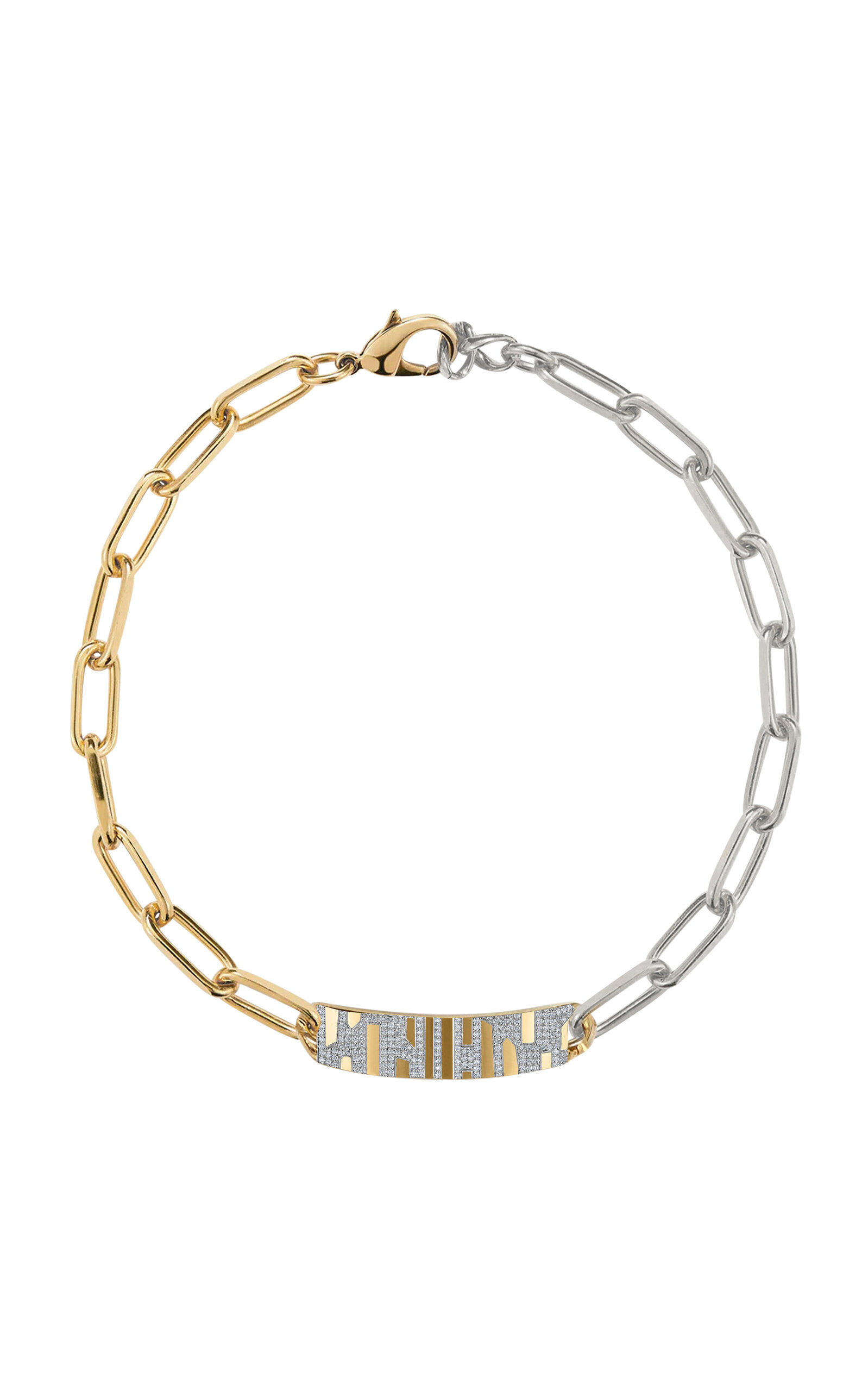 18k Yellow Gold and Silver Mixed Metal Necklace with Paved Diamonds