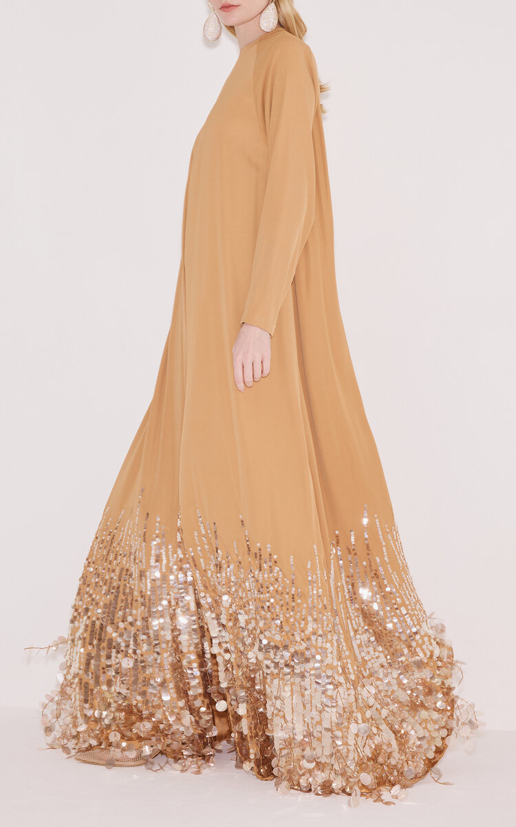 Rina Sequined Charmeuse Long Sleeve Dress