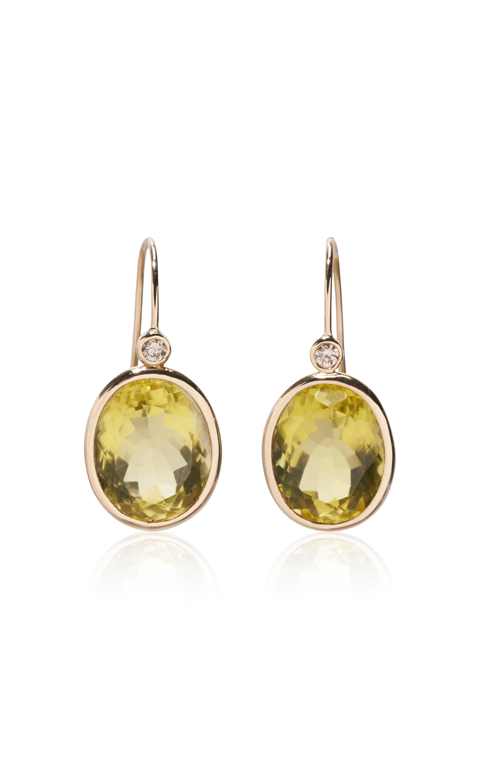 14K Gold Pool Lemon Quartz and Diamond Earrings