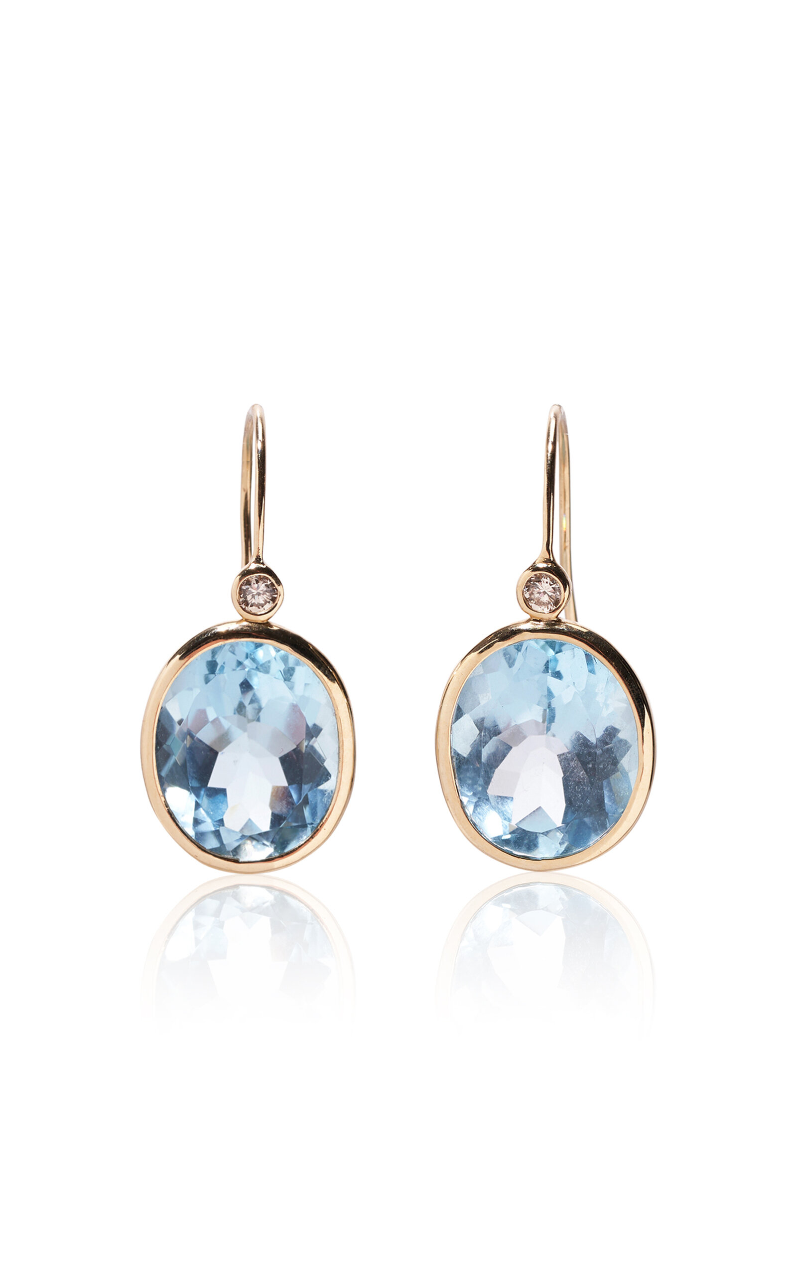 14K Gold Pool Blue Topaz and Diamond Earrings