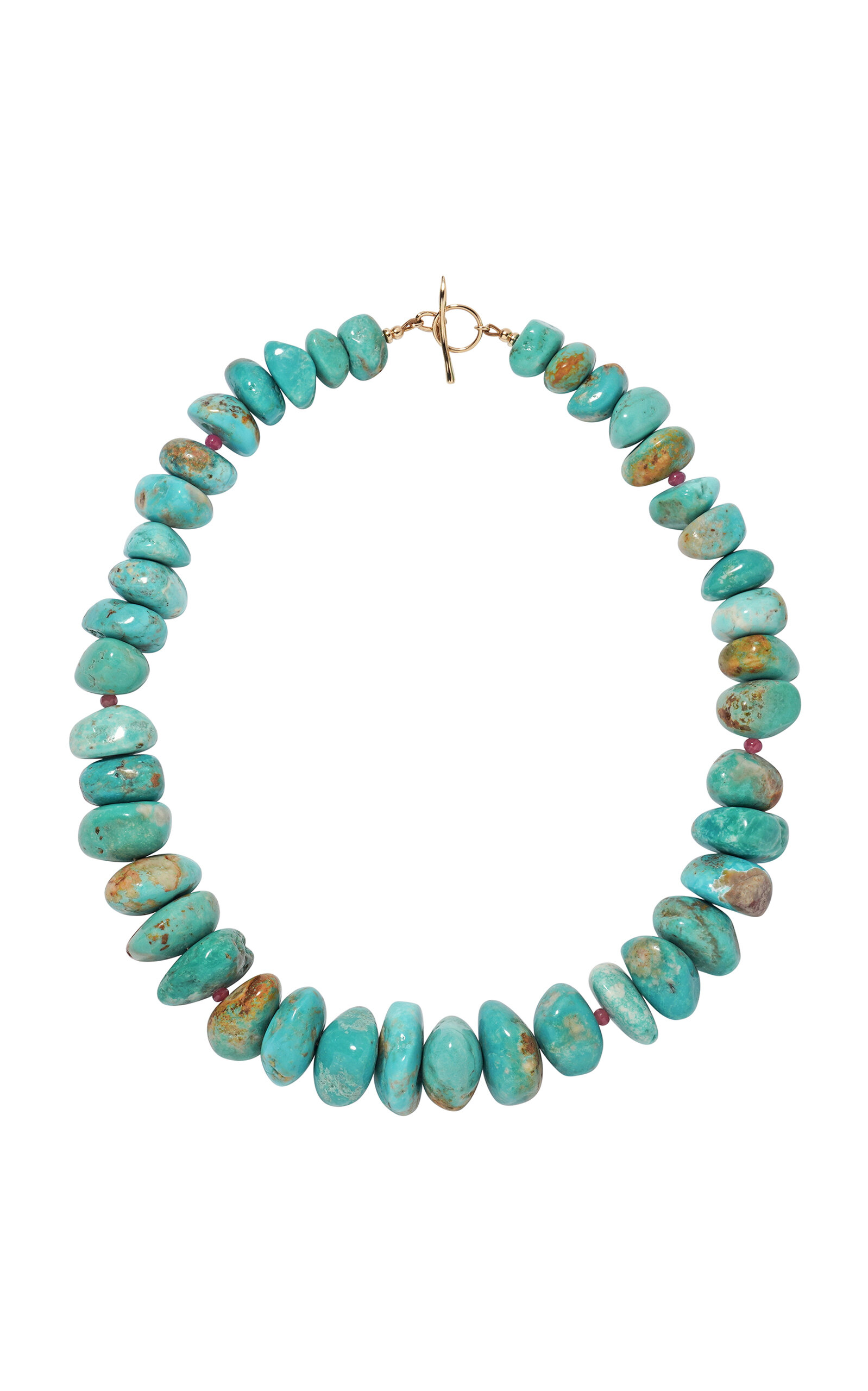 Turquoise; Ruby and 14K Gold Necklace