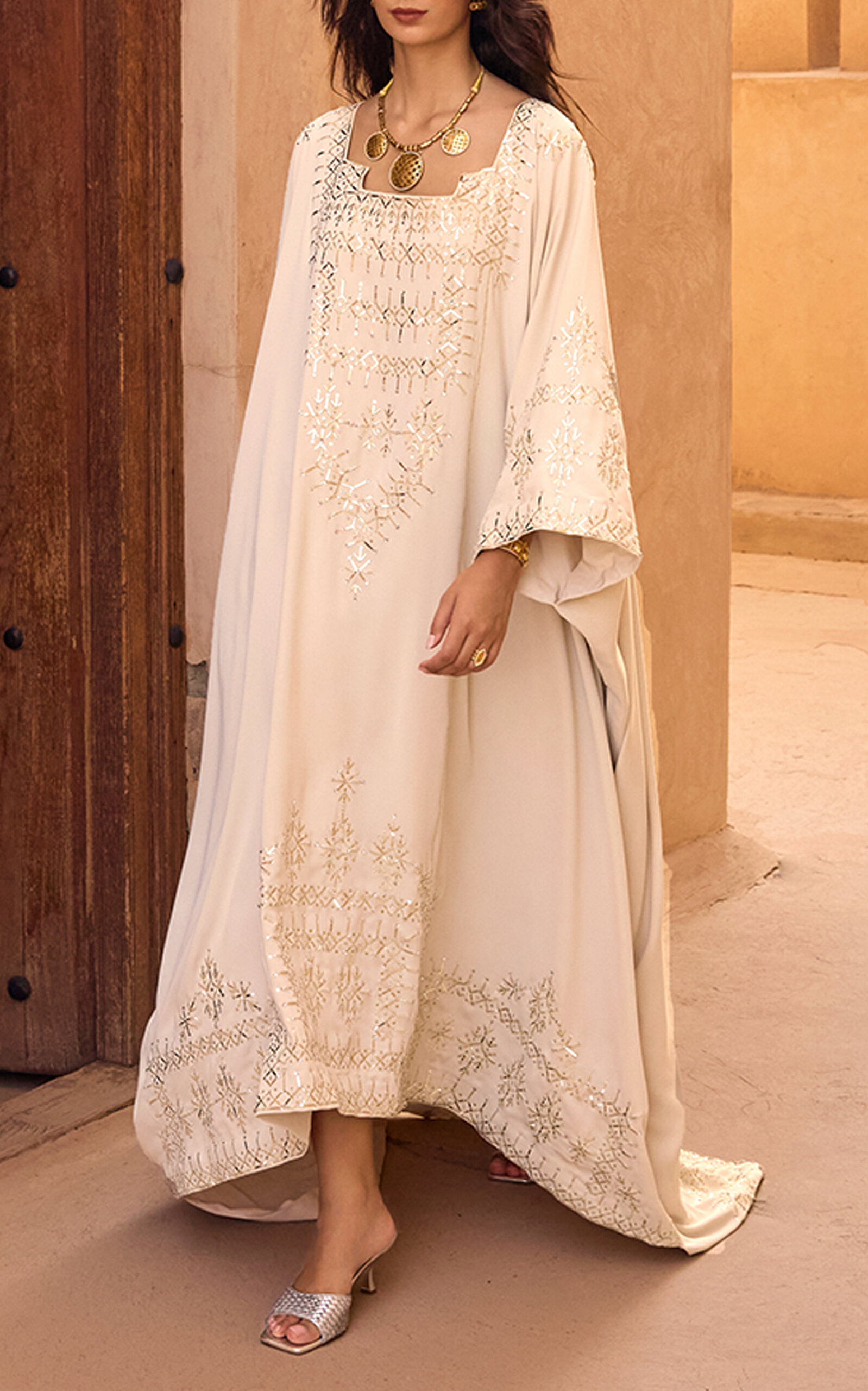 Metallic Embroidered Crepe Caftan