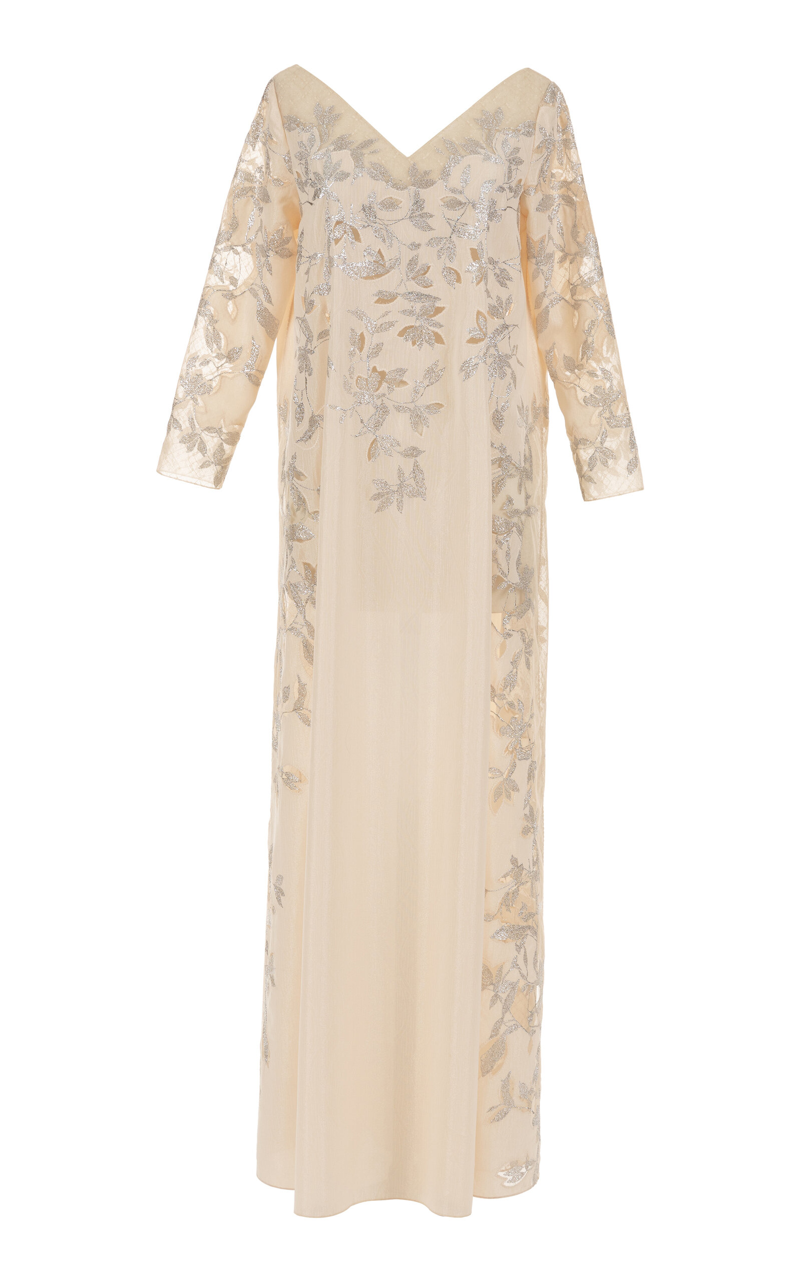 Sheer Paneling Embroidered Caftan