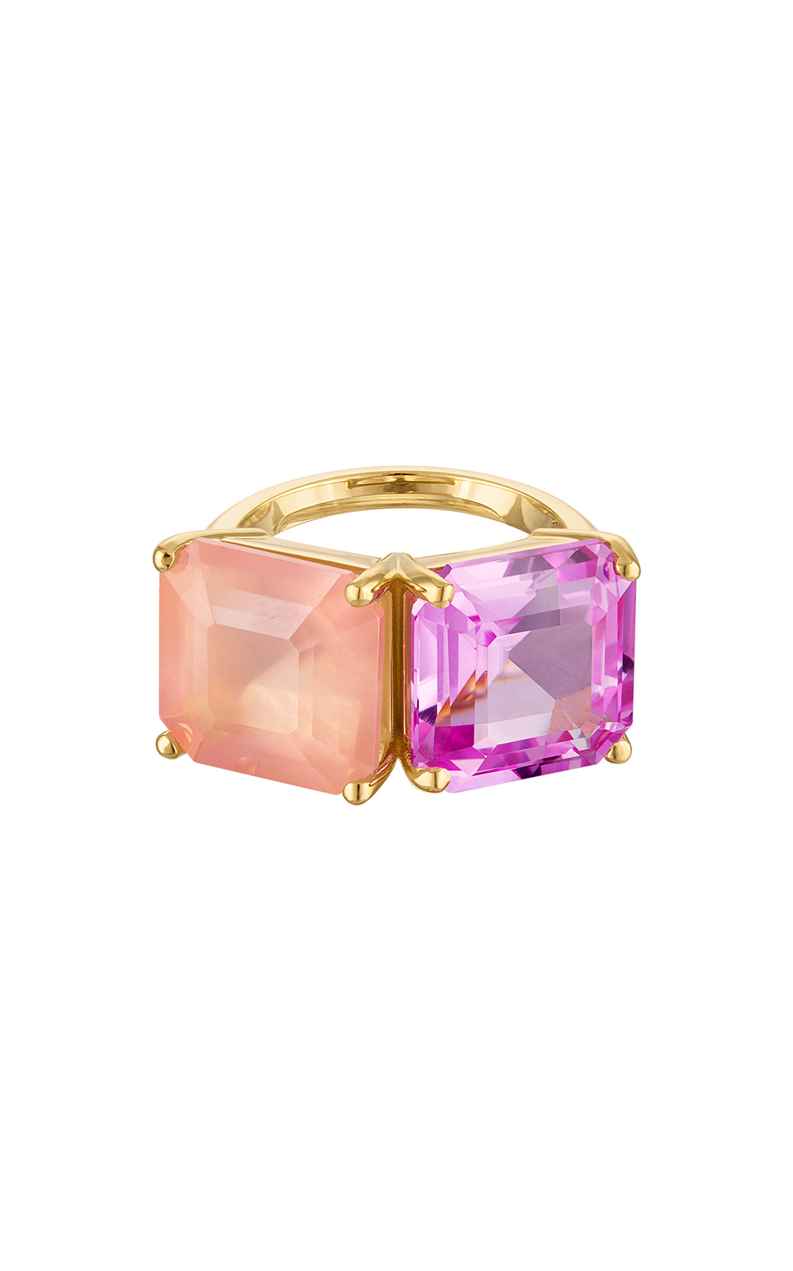 18k Gold Band with Princess Cut Hot Pink Quartz 
Rose Quartz Cocktail Ring