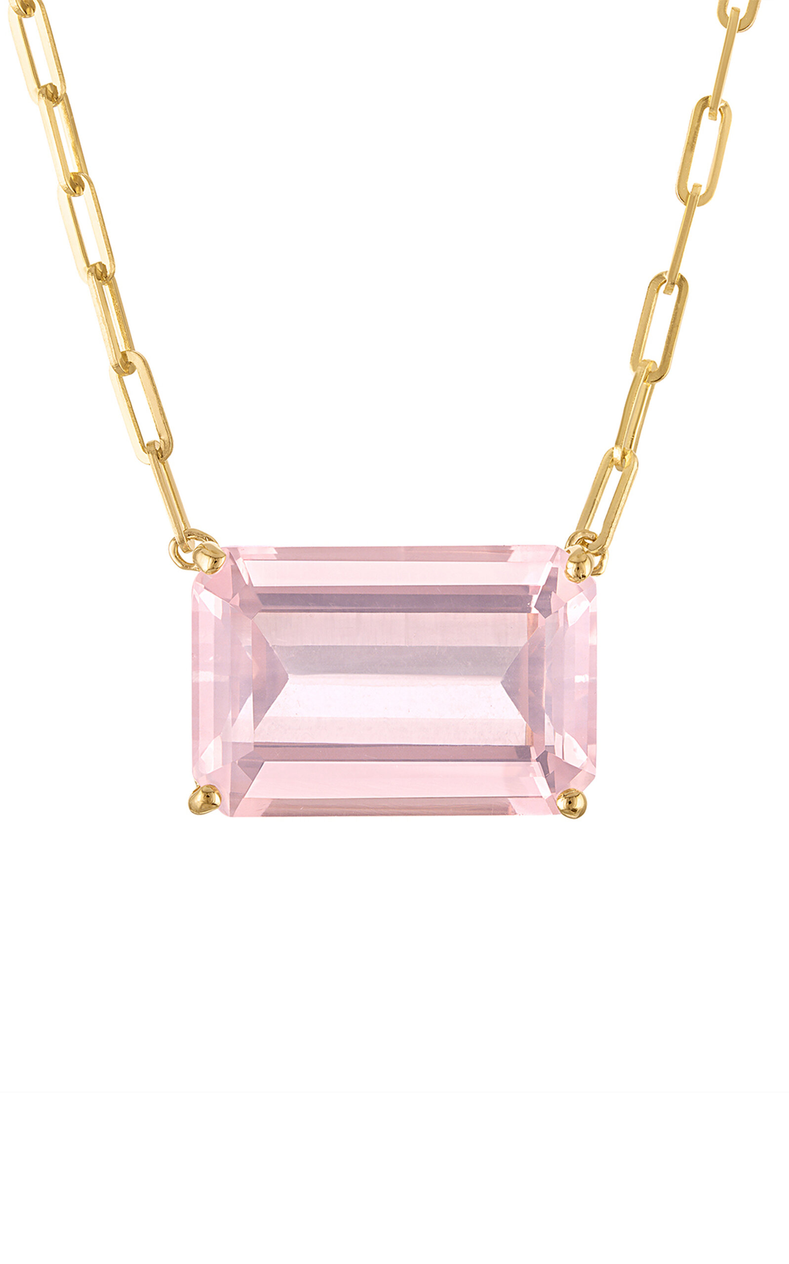 18k Gold Chain with Emerald Cut Pale Pink Quartz