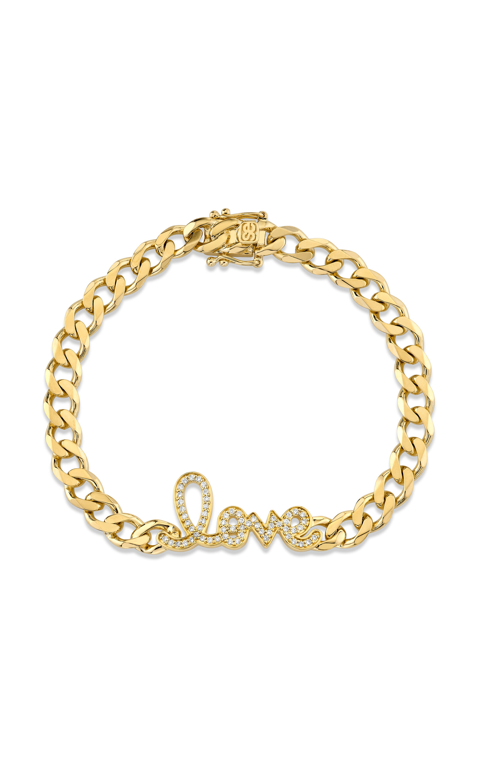 14K Yellow Gold Love Script Curb Link Bracelet