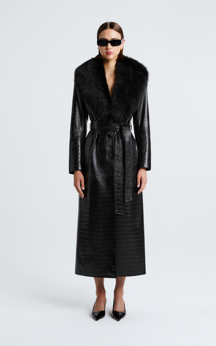 Dakota Lambskin Fur Collar Trench