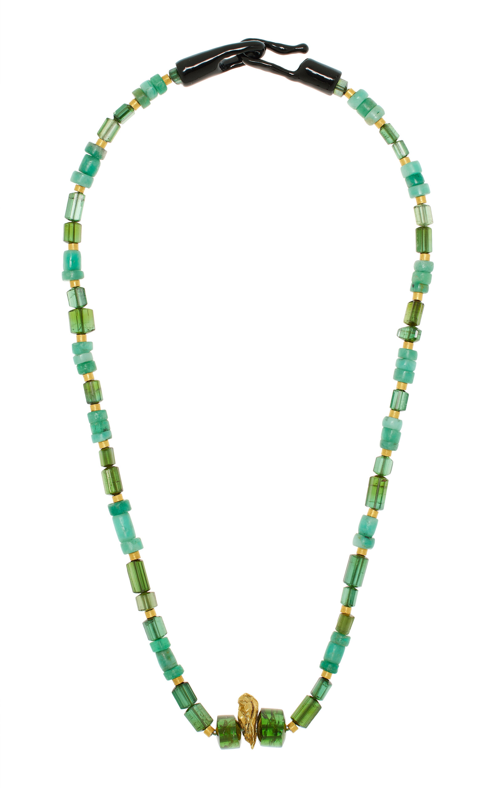 Emerald and 22K Gold Nugget Beaded Necklace