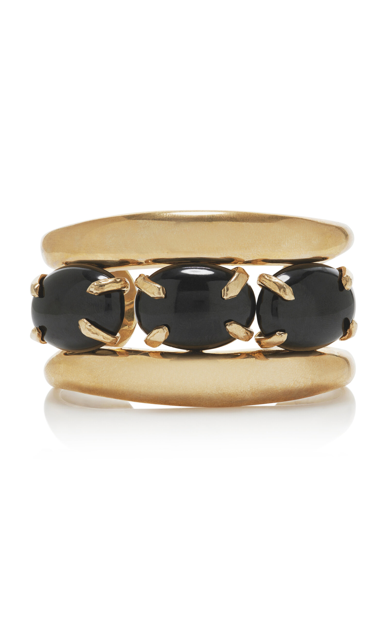 Black Wyoming Jade and Polished Bronze Double Helix Bracelet