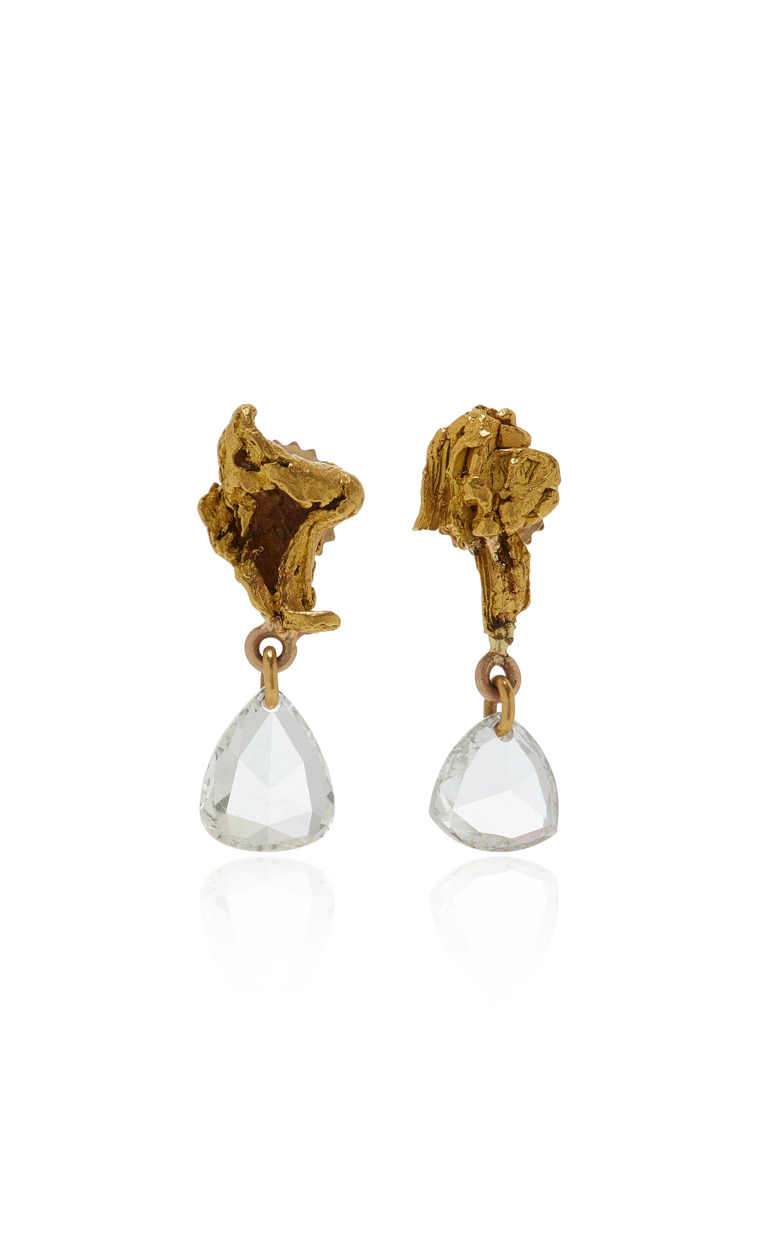 Cartouche Gold Nugget and Diamond Earrings