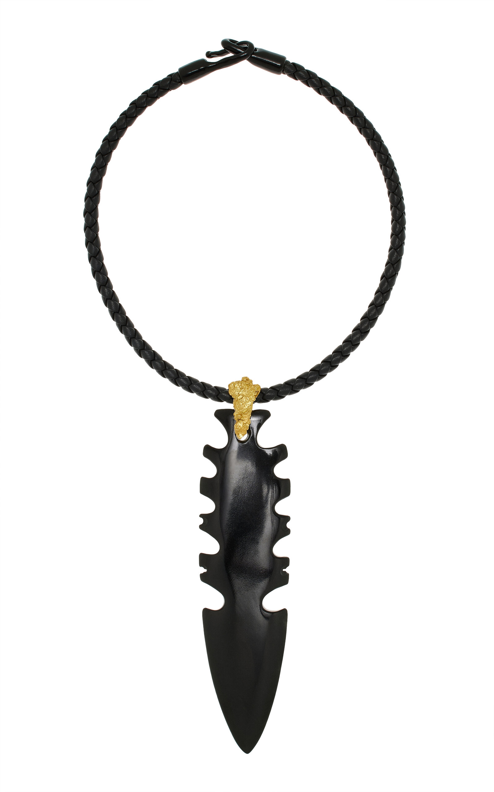 Black Jade Arrowhead and 22K Gold Nugget Necklace