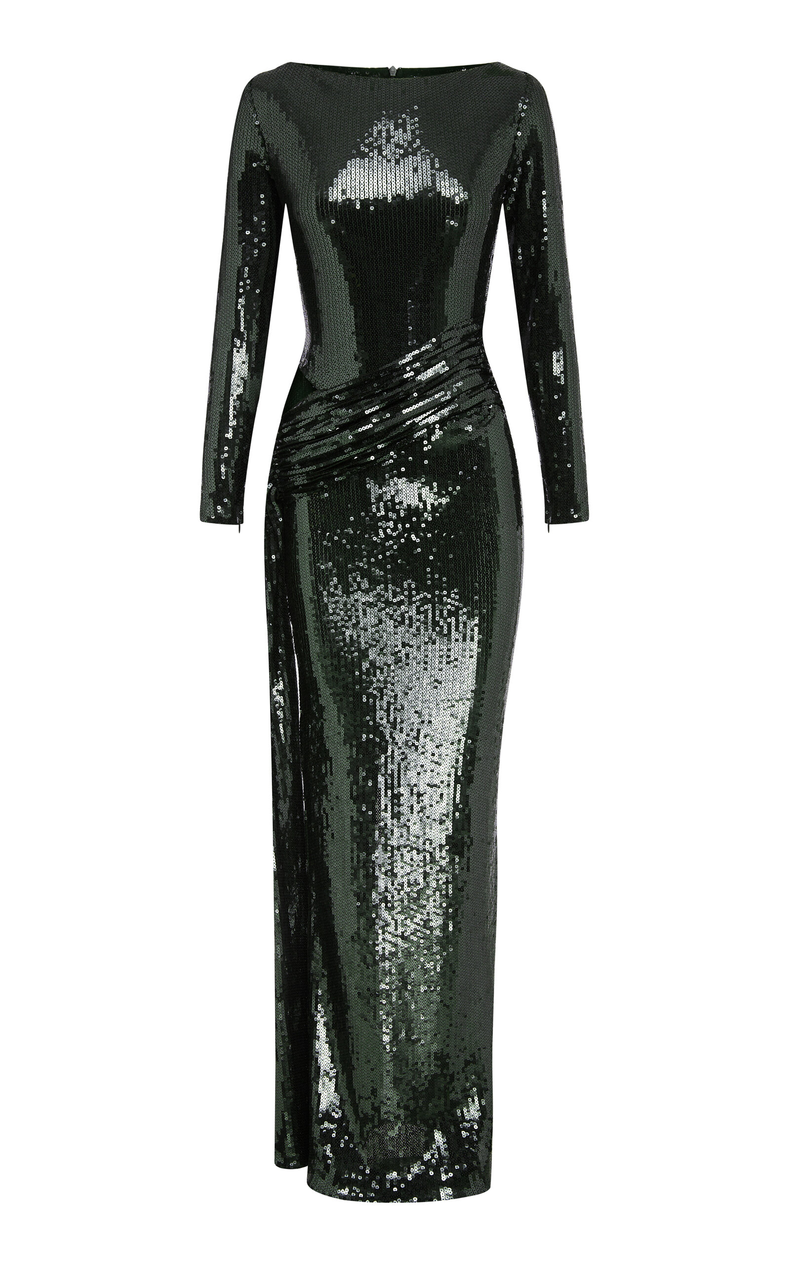 Wrap-Front Sequined Mesh Maxi Dress